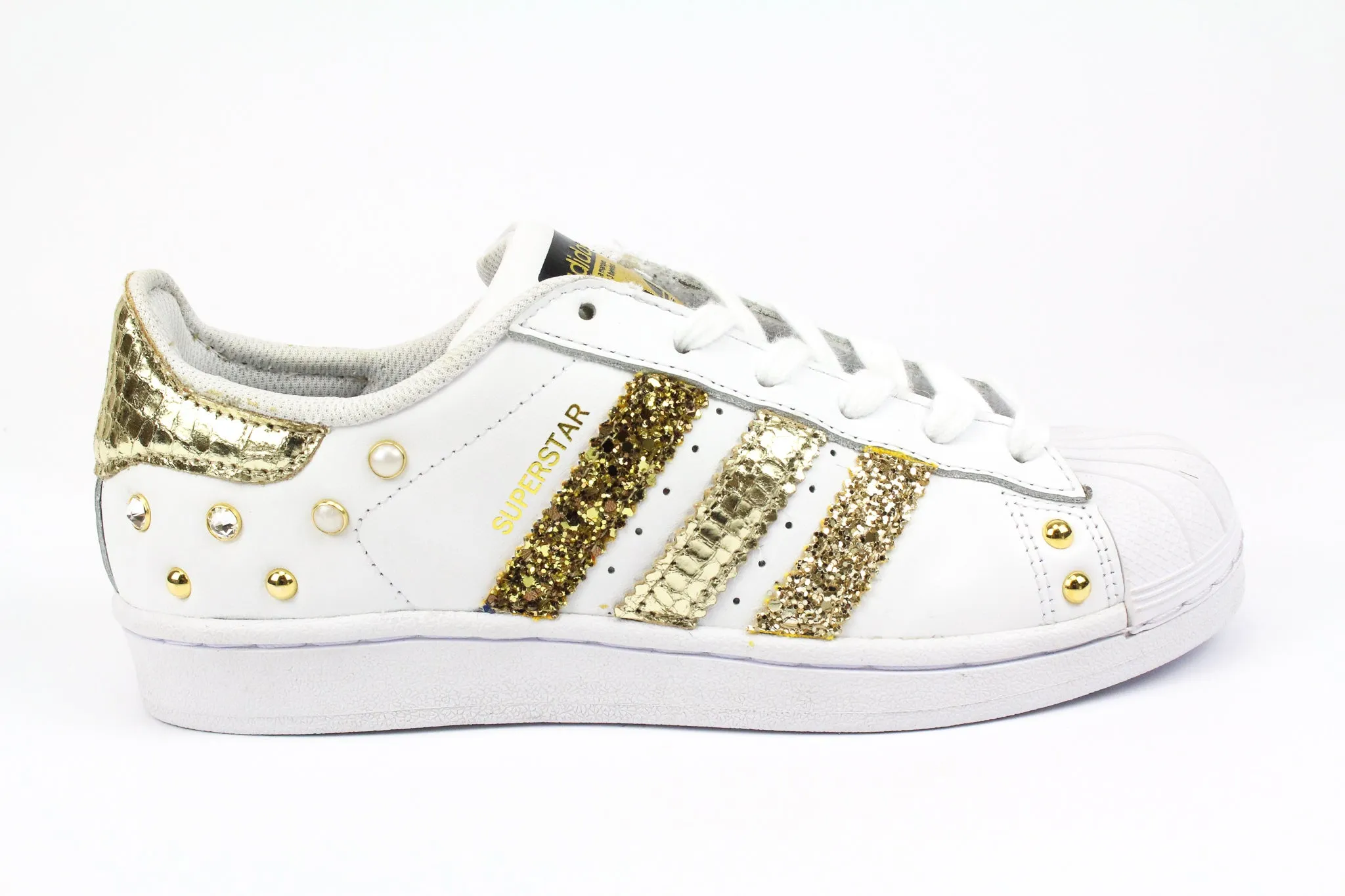 Low Cut Shock   Absorbing Adidas Superstar Cocco Laminato Gold Glitter & Strass