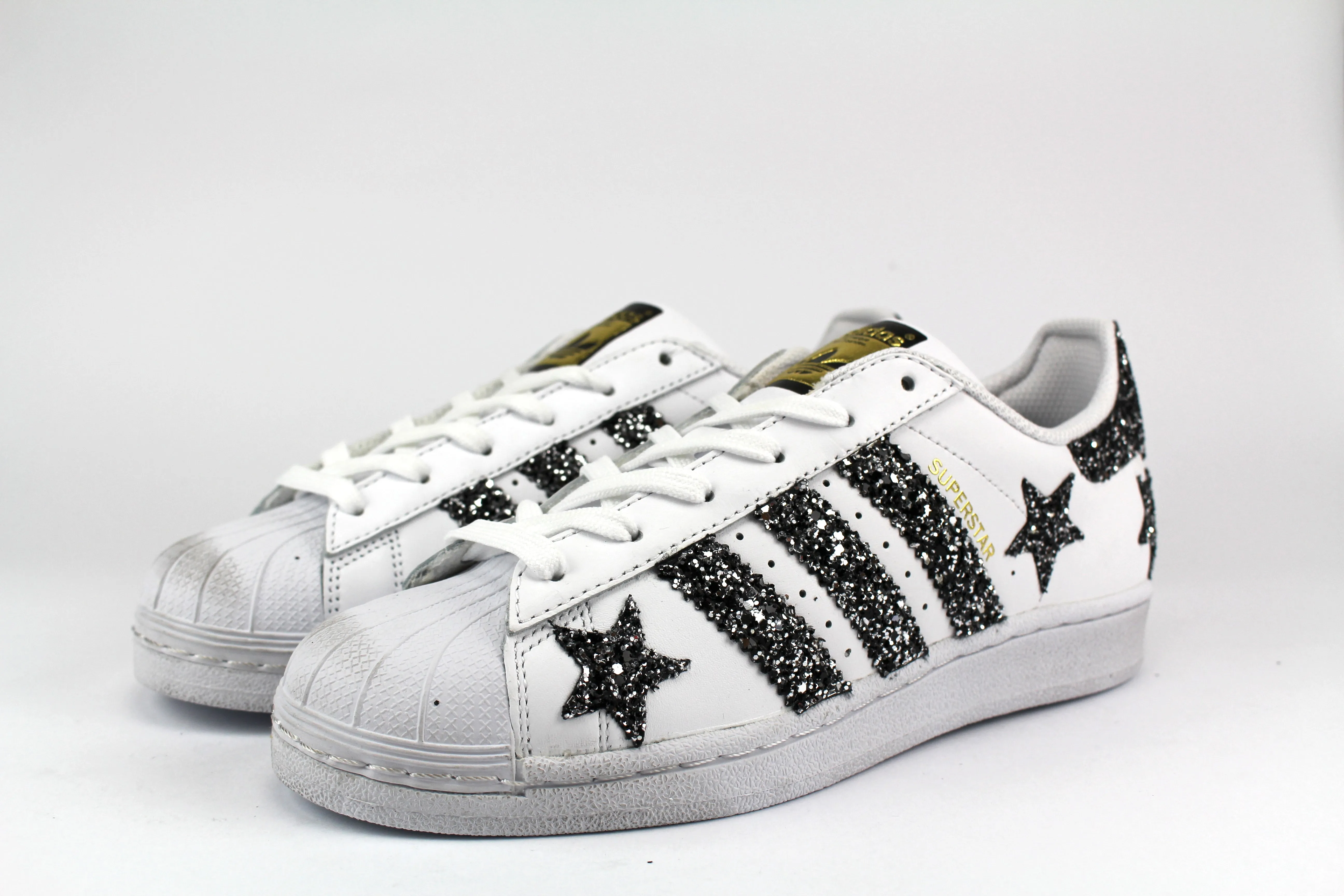 Adidas Superstar Stelle Glitter Black Silver Rock Jog Fast Outing