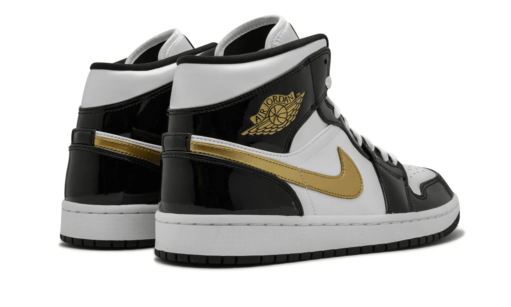 Flexible Build Fast Walk Air Jordan 1 Mid Patent SE Black Gold