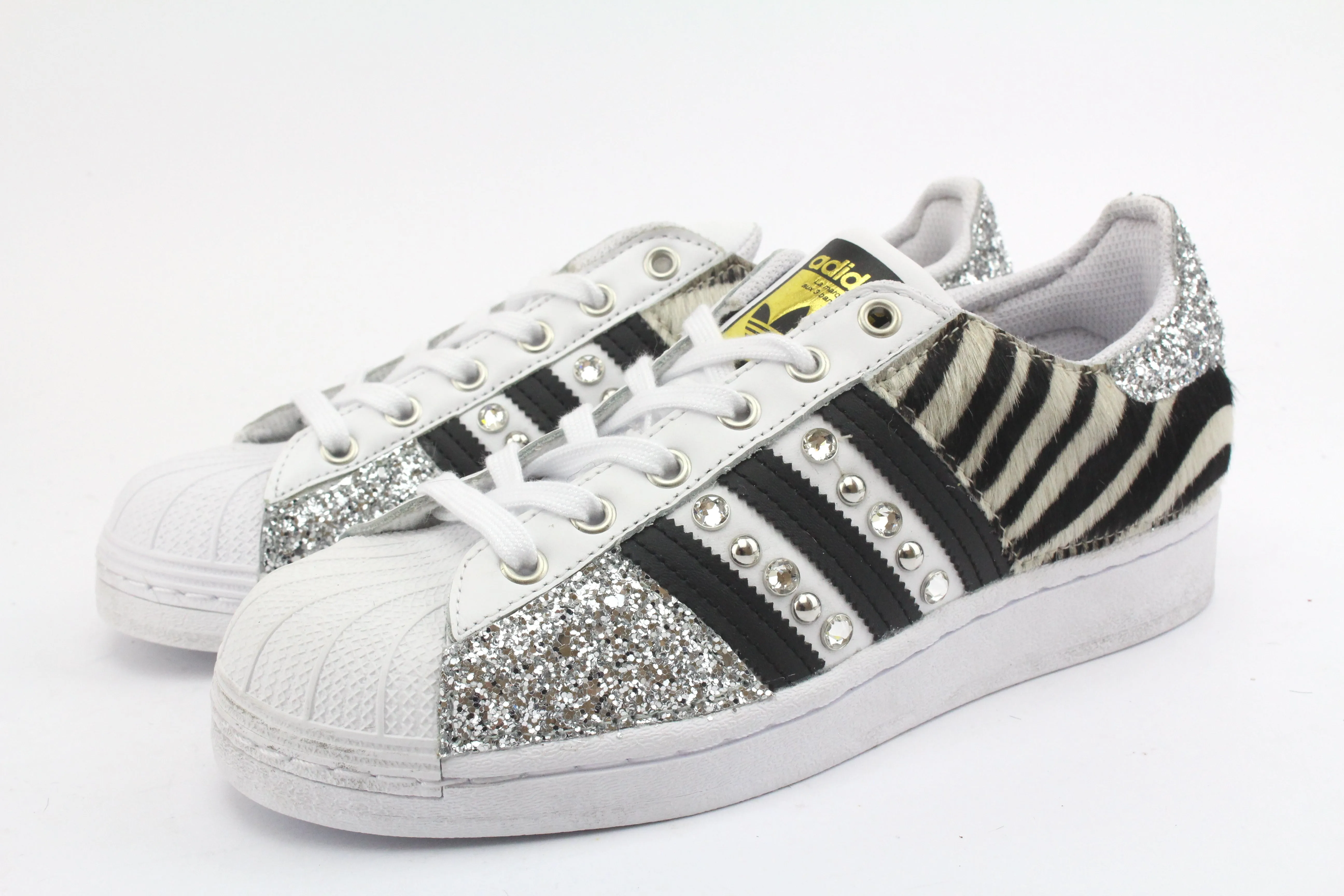 Rainy Day Adidas Superstar Zebrate Glitter Silver & Borchie Strass