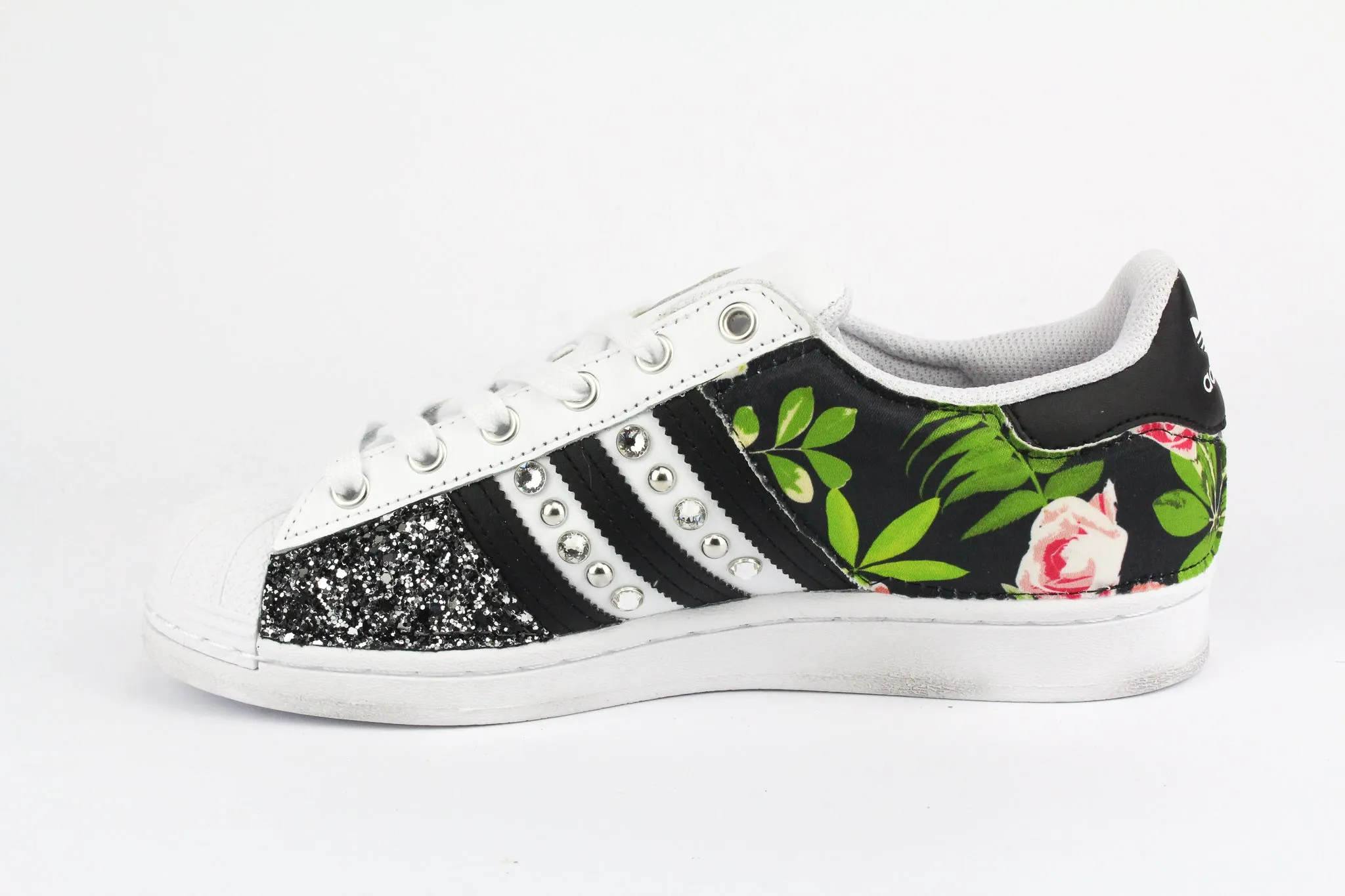 Adidas Superstar Fiori Black Silver Glitter & Strass Slim Shape Easy Dressing