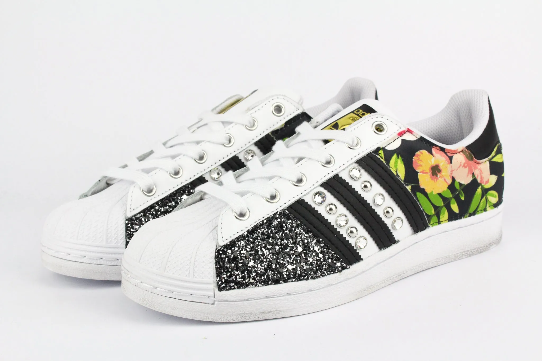 Adidas Superstar Fiori Black Silver Glitter & Strass Fresh Wear