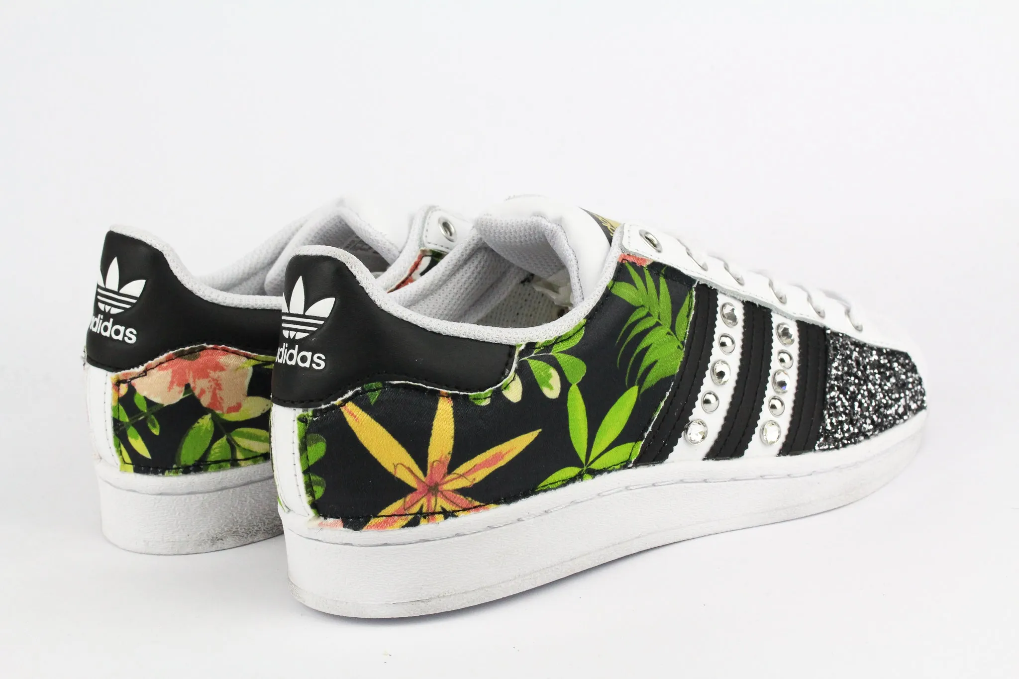 Stylish Design Urban Feel Adidas Superstar Fiori Black Silver Glitter & Strass