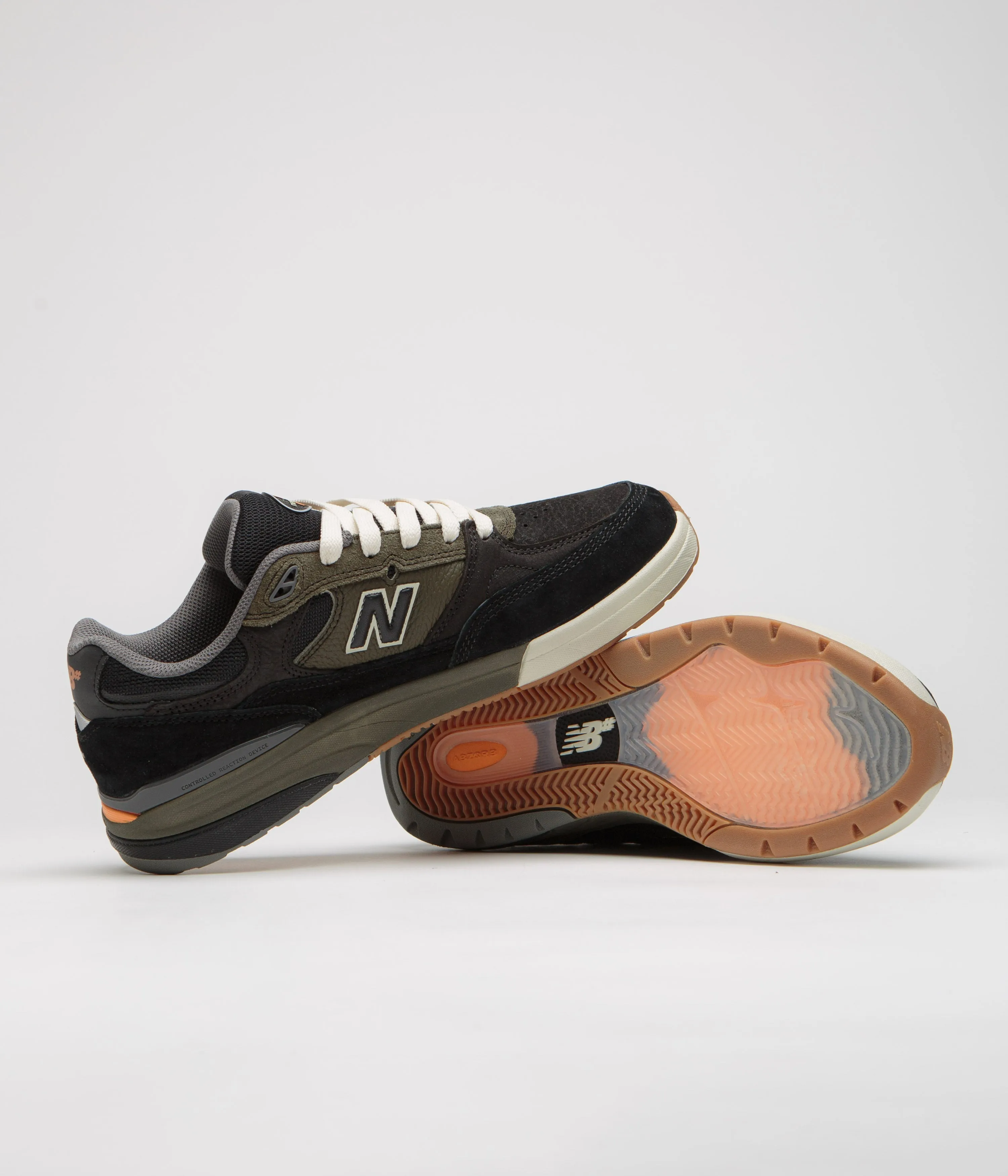 Month Strong Toe box Heel Support New Balance Numeric 933 Andrew Reynolds Shoes - Black / Olive