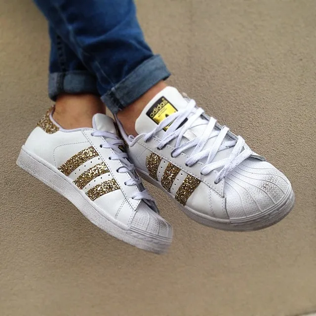 Day Glow Adidas Superstar Gold Glitter
