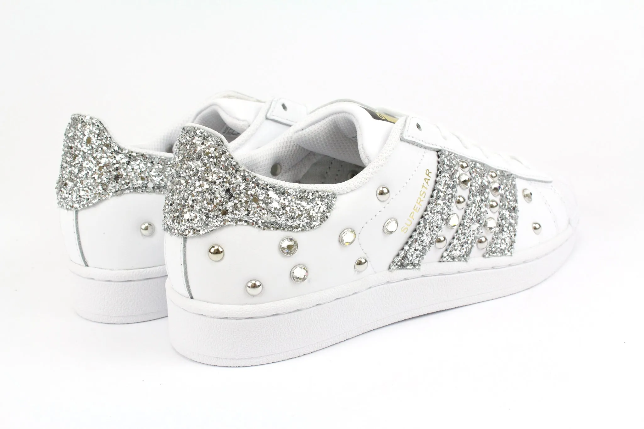 Adidas Superstar Silver Glitter Strass & Borchie Cushioned heel