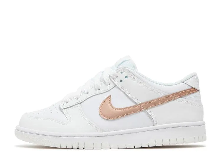Sprint Walk Win Hike Nike Dunk Low White Metallic Rose Bronze GS (DH9765-100) Grade School Size 5Y-7Y