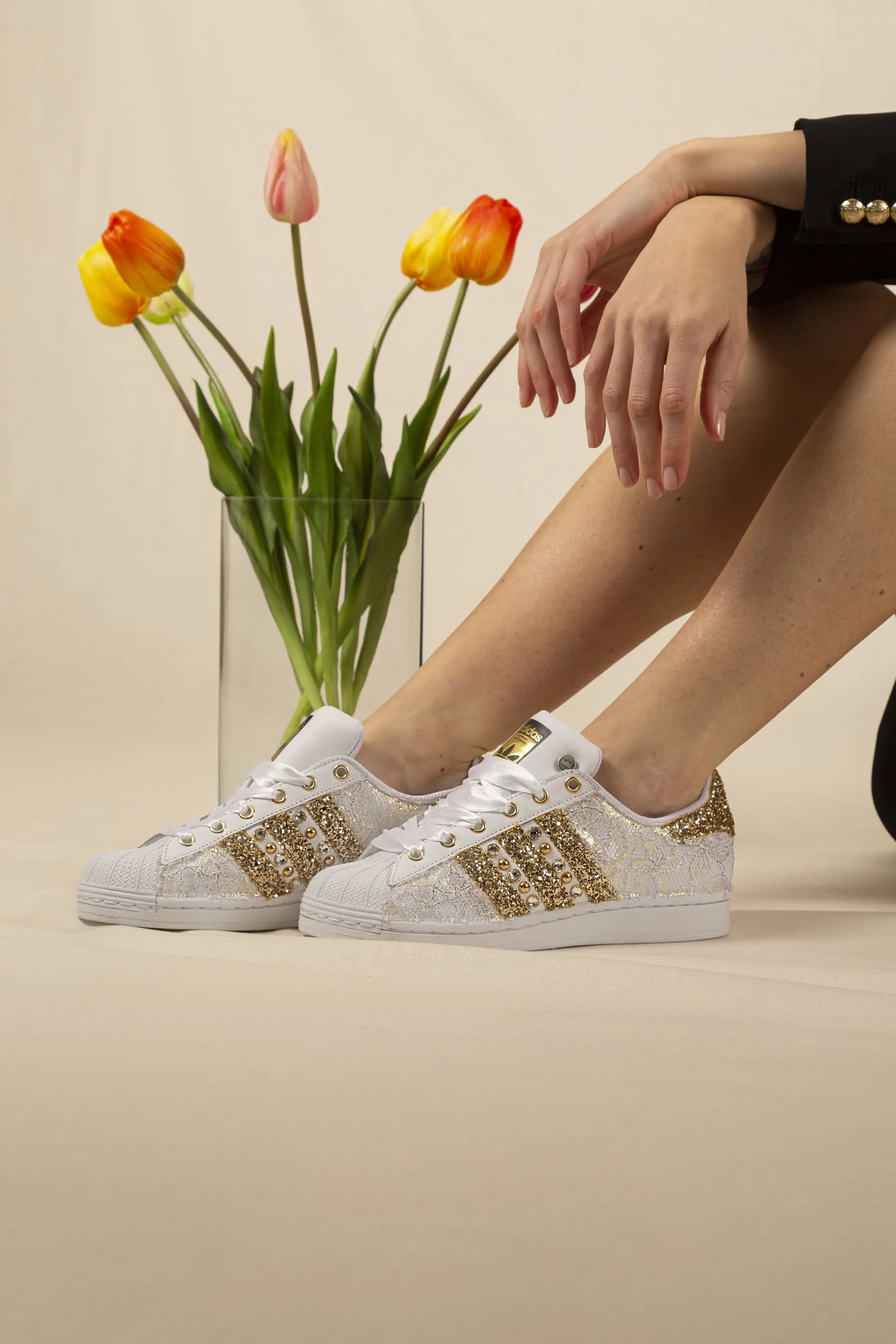 Adidas Superstar Pizzo Gold Glitter & Strass Edge Step
