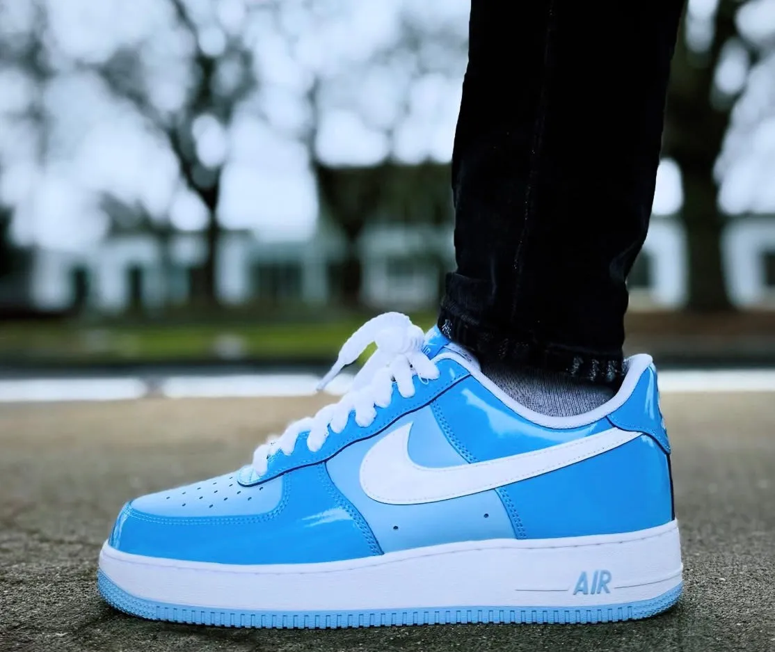 Stylish Motion Versatile NIKE AIR FORCE 1 PATTEN LEATHER CAROLINA BLUE WHITE