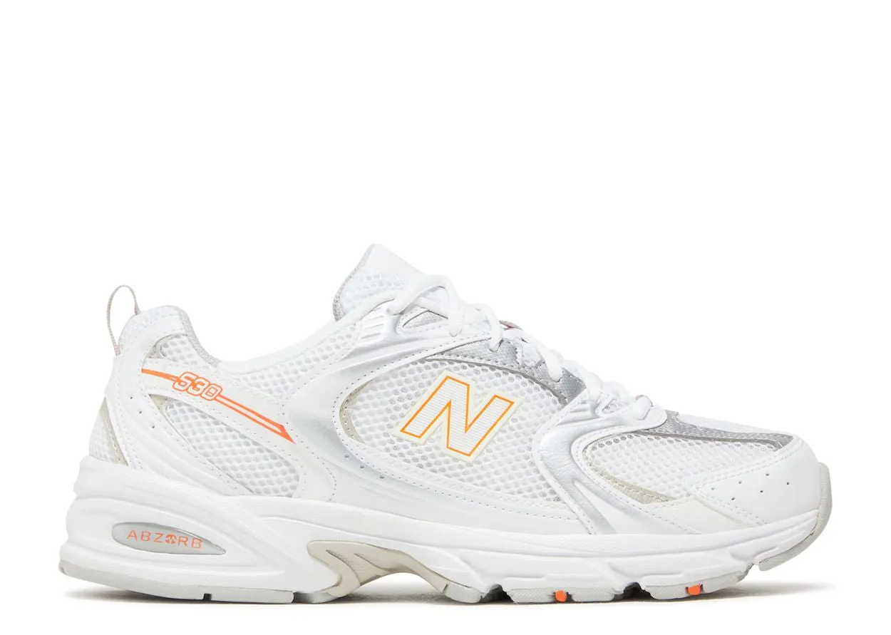 New Balance 530 White Silver Retro Orange Loafers style