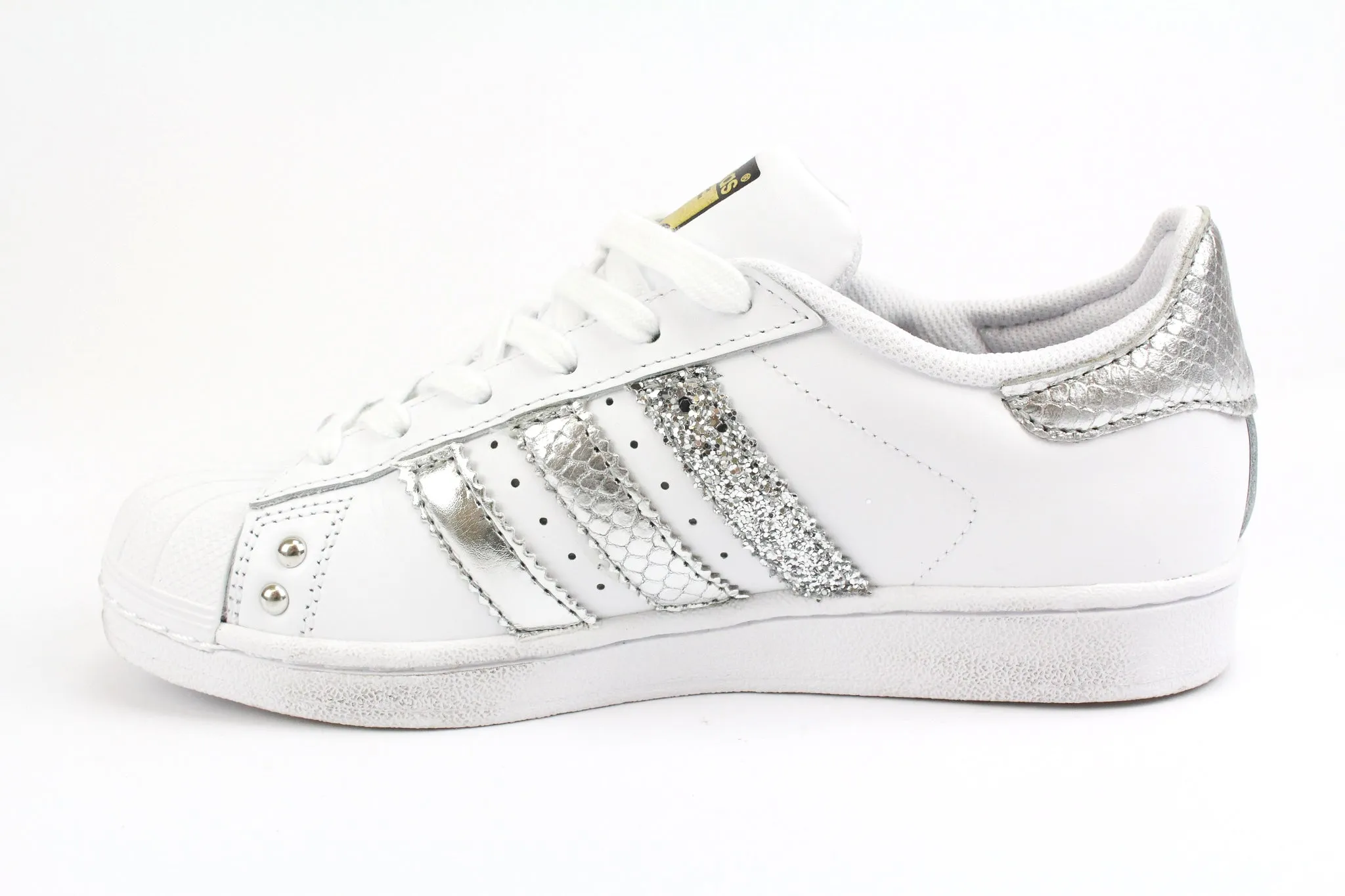 Vine Step No Tie Adidas Superstar Pitone Laminato Silver Glitter & Strass