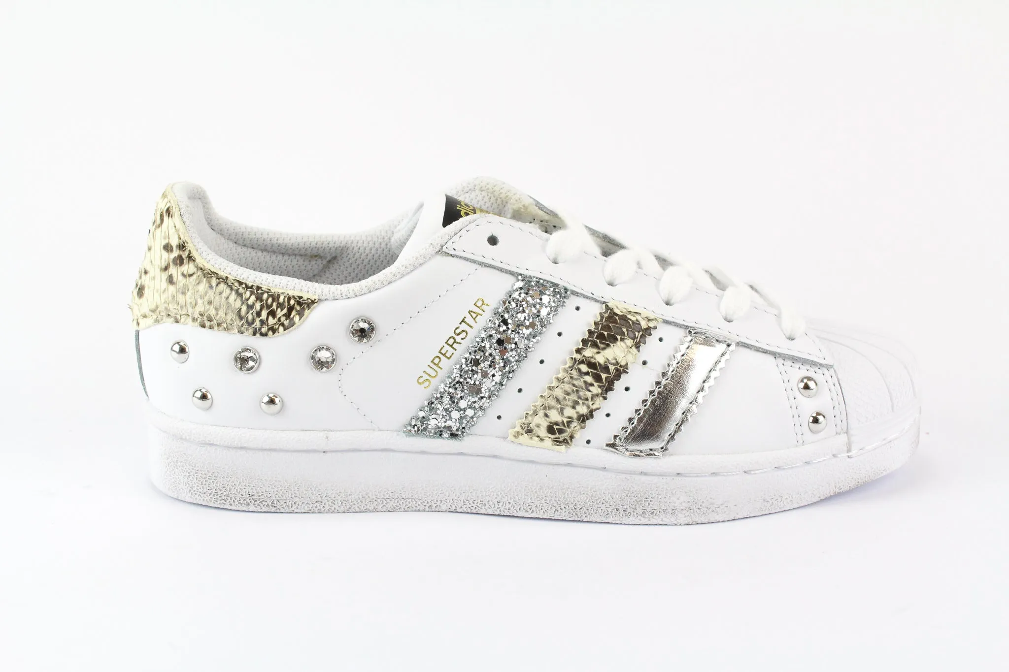 Lightweight Upper Campus Tour Adidas Superstar Pitone Silver Glitter & Borchie