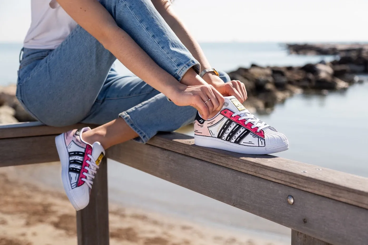 Elastic Material Smooth Finish Adidas Superstar Cartoon Rosa
