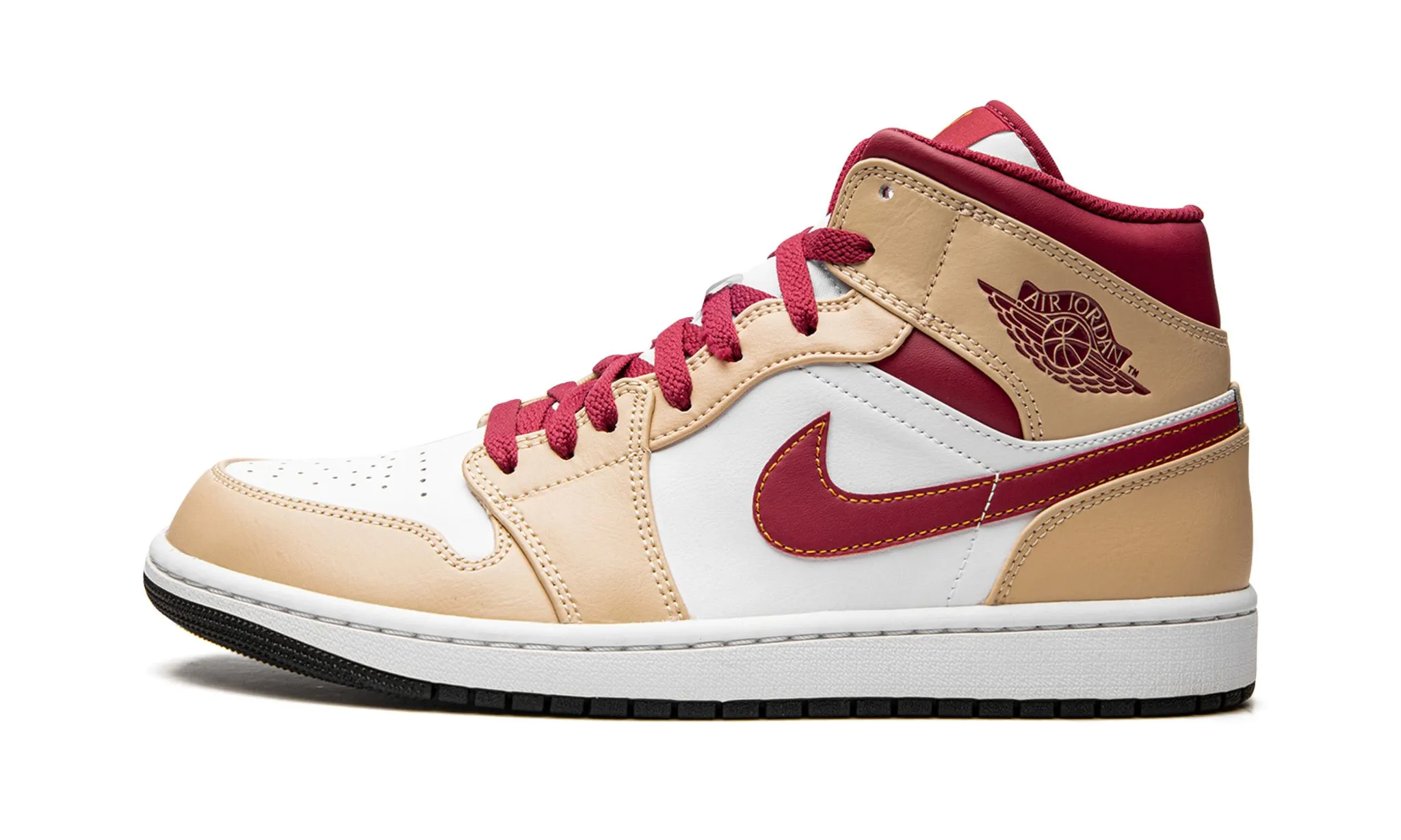 Air Jordan 1 Mid Light Curry Cardinal Red Senior Wear