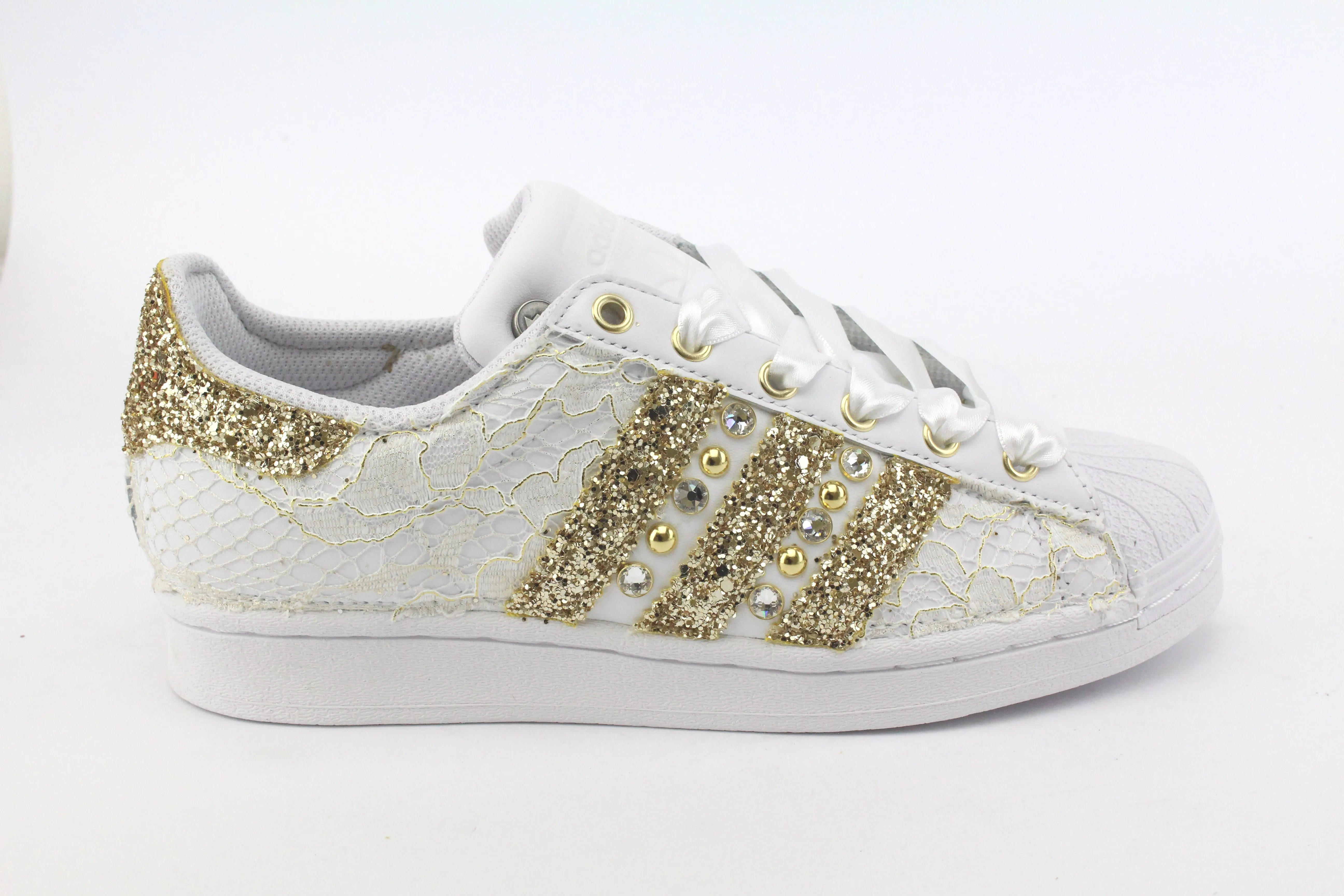 Kick Hike Fast Wear Adidas Superstar Pizzo White Glitter Oro Borchie & Strass