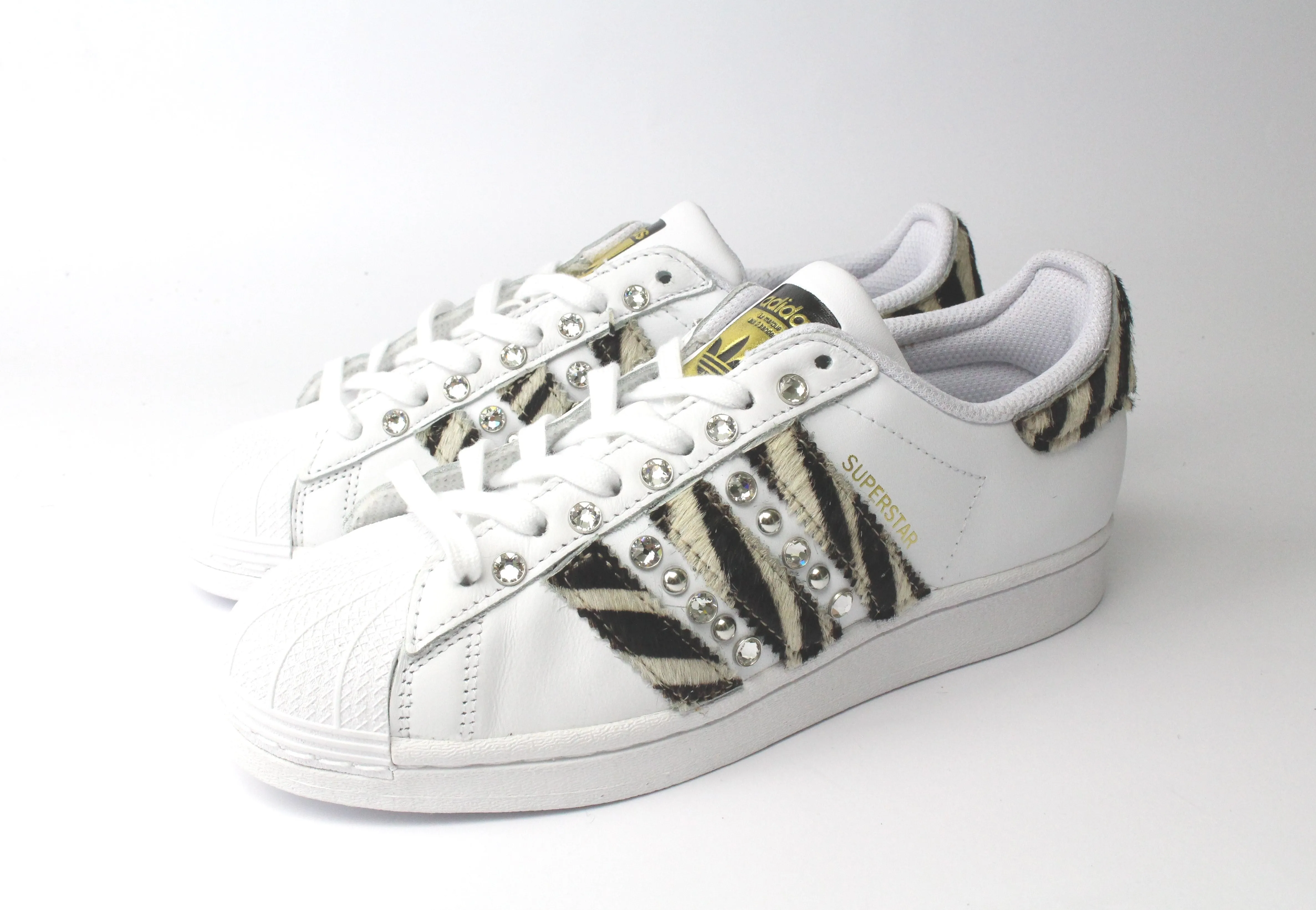 Vegan Material Adidas Superstar Zebrate Borchie & Strass