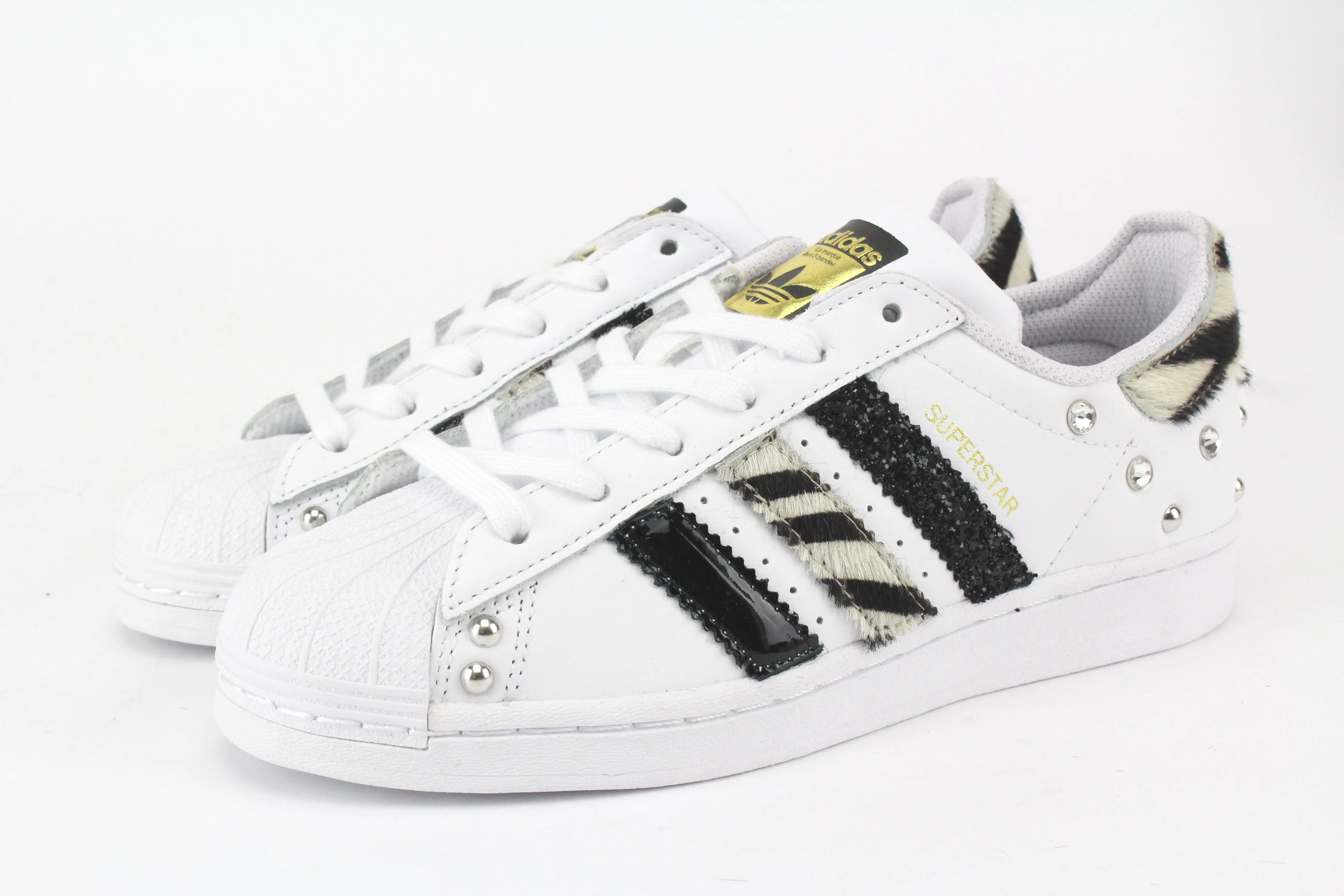 Adidas Superstar Zebrate Strass & vernice Nera Smart Trend Tide Path
