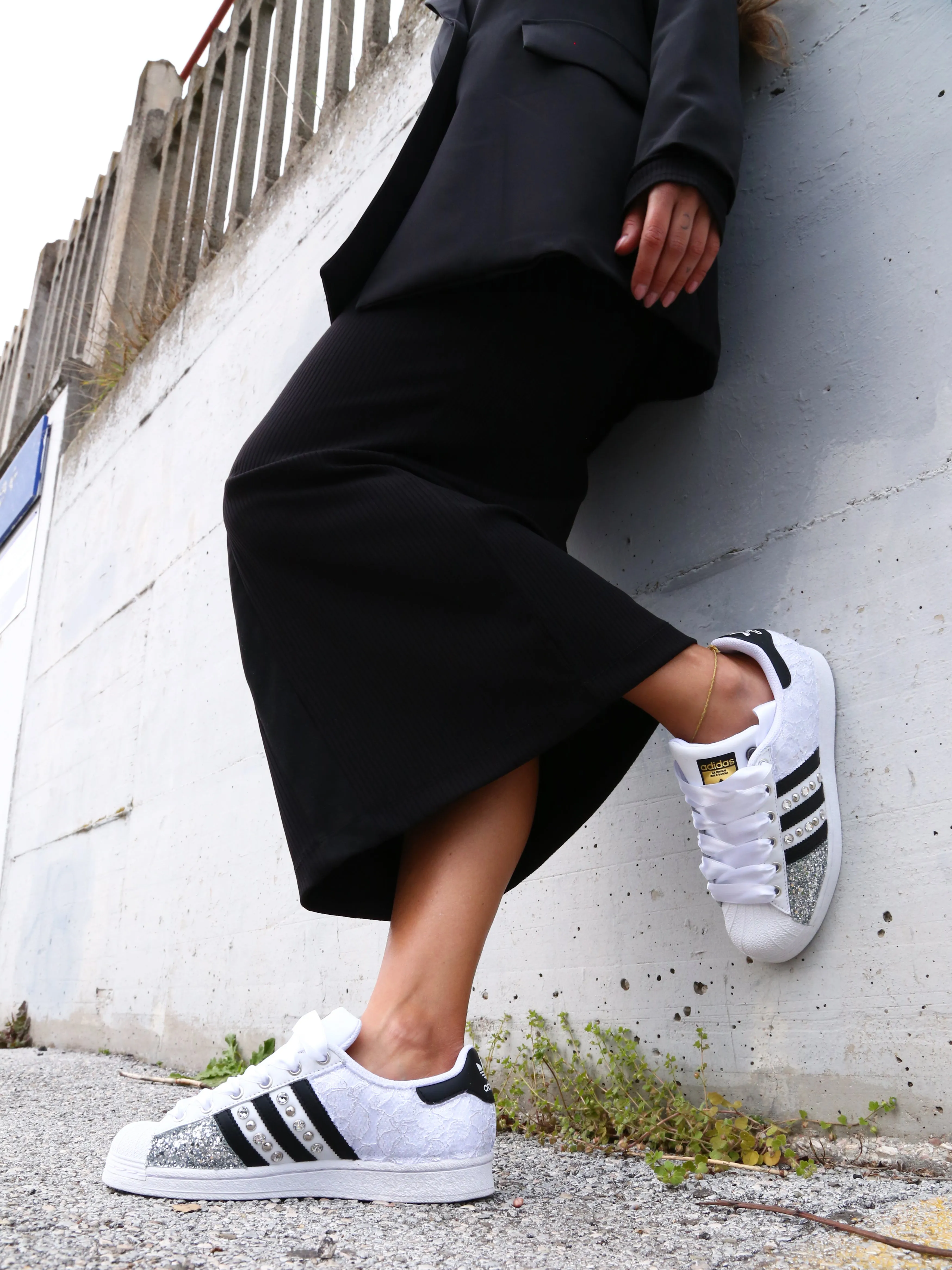 Light Journey Adidas Superstar Pizzo White Glitter Argento