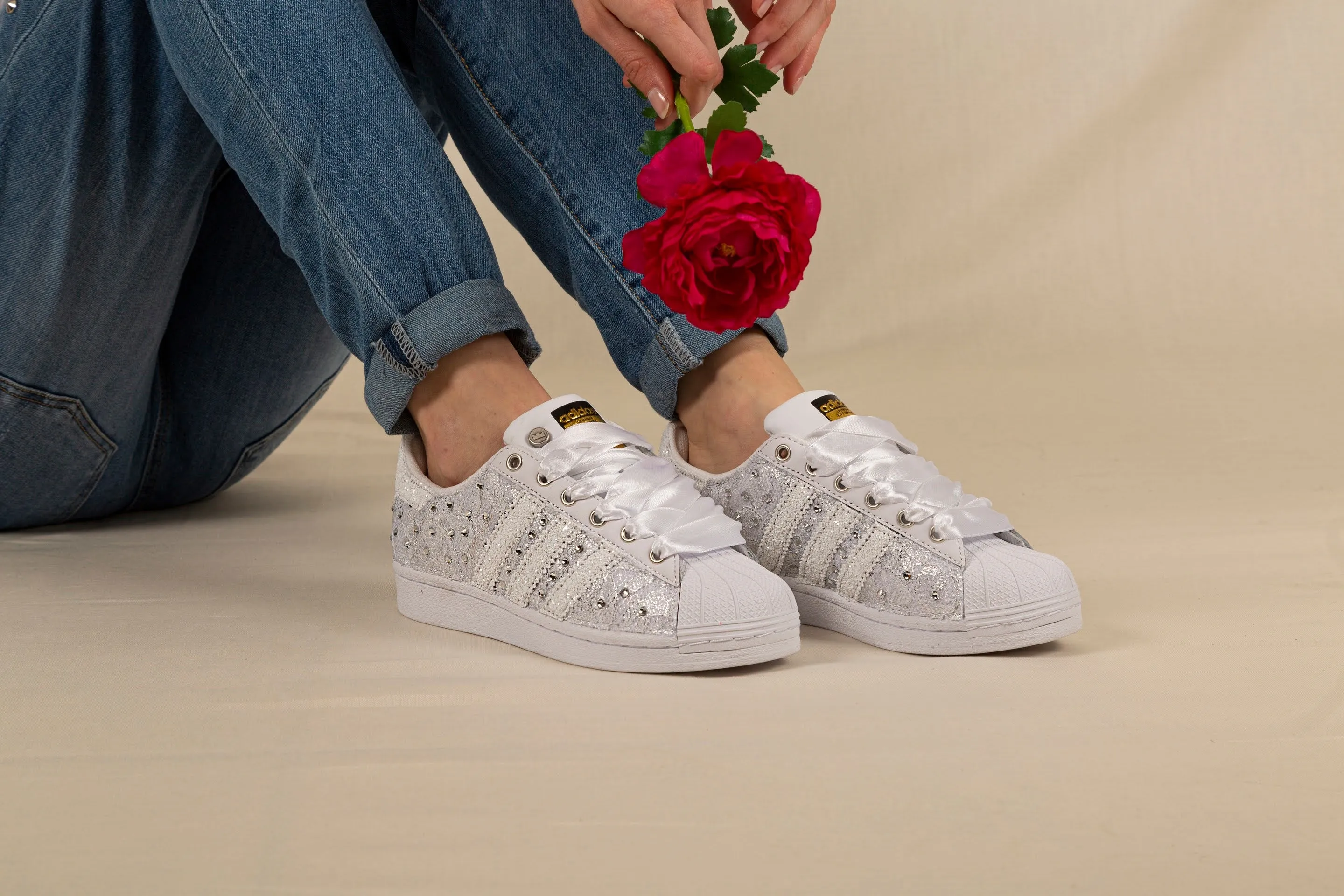 School friendly Quick On Adidas Superstar Pizzo White & Strass Termo