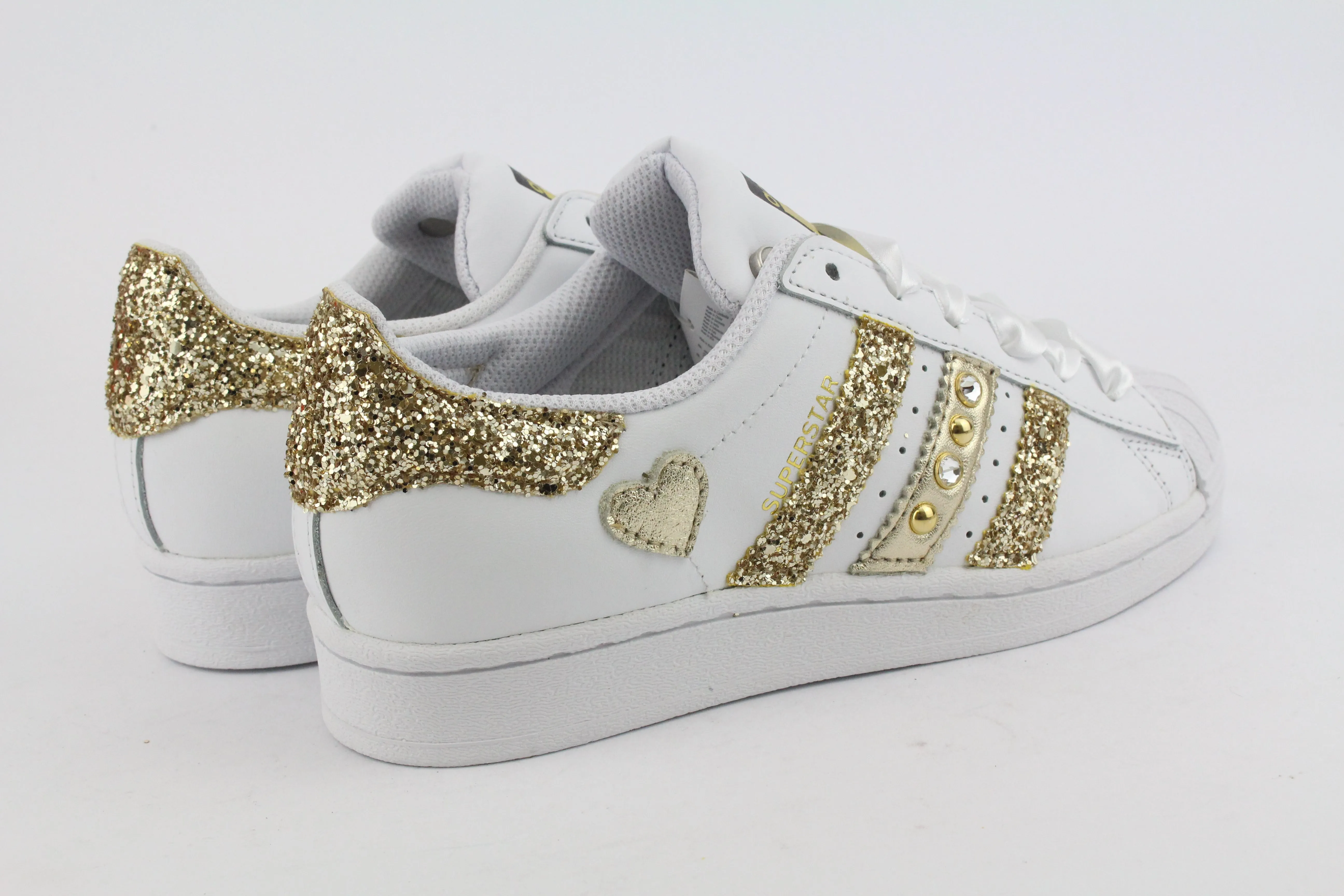 Street Look Adidas Superstar Glitter Gold Cuore Gold Strass & Lacci Raso