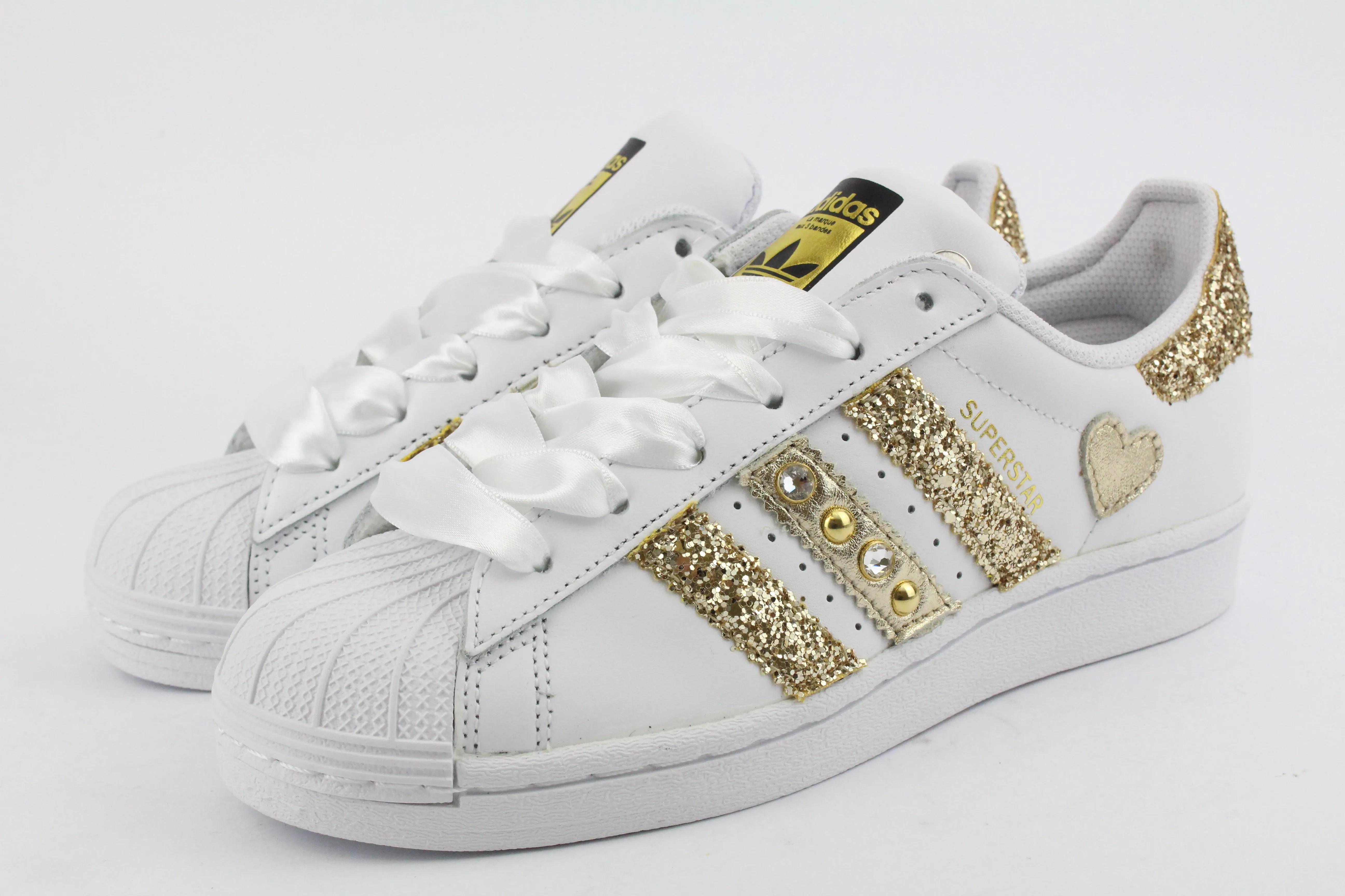 Adidas Superstar Glitter Gold Cuore Gold Strass & Lacci Raso Comfortable Use Bounce Step
