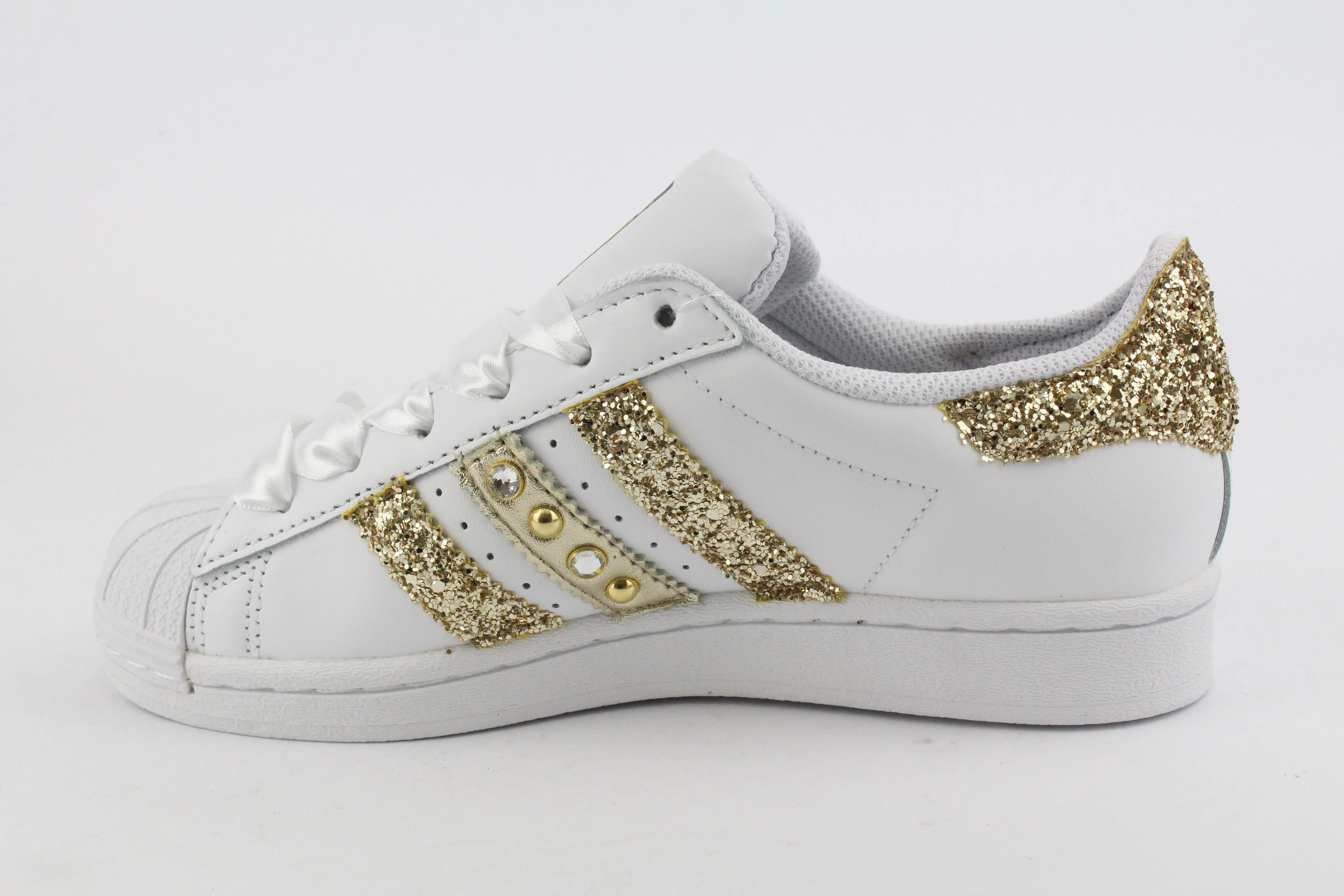 Soft Base Adidas Superstar Glitter Gold Cuore Gold Strass & Lacci Raso