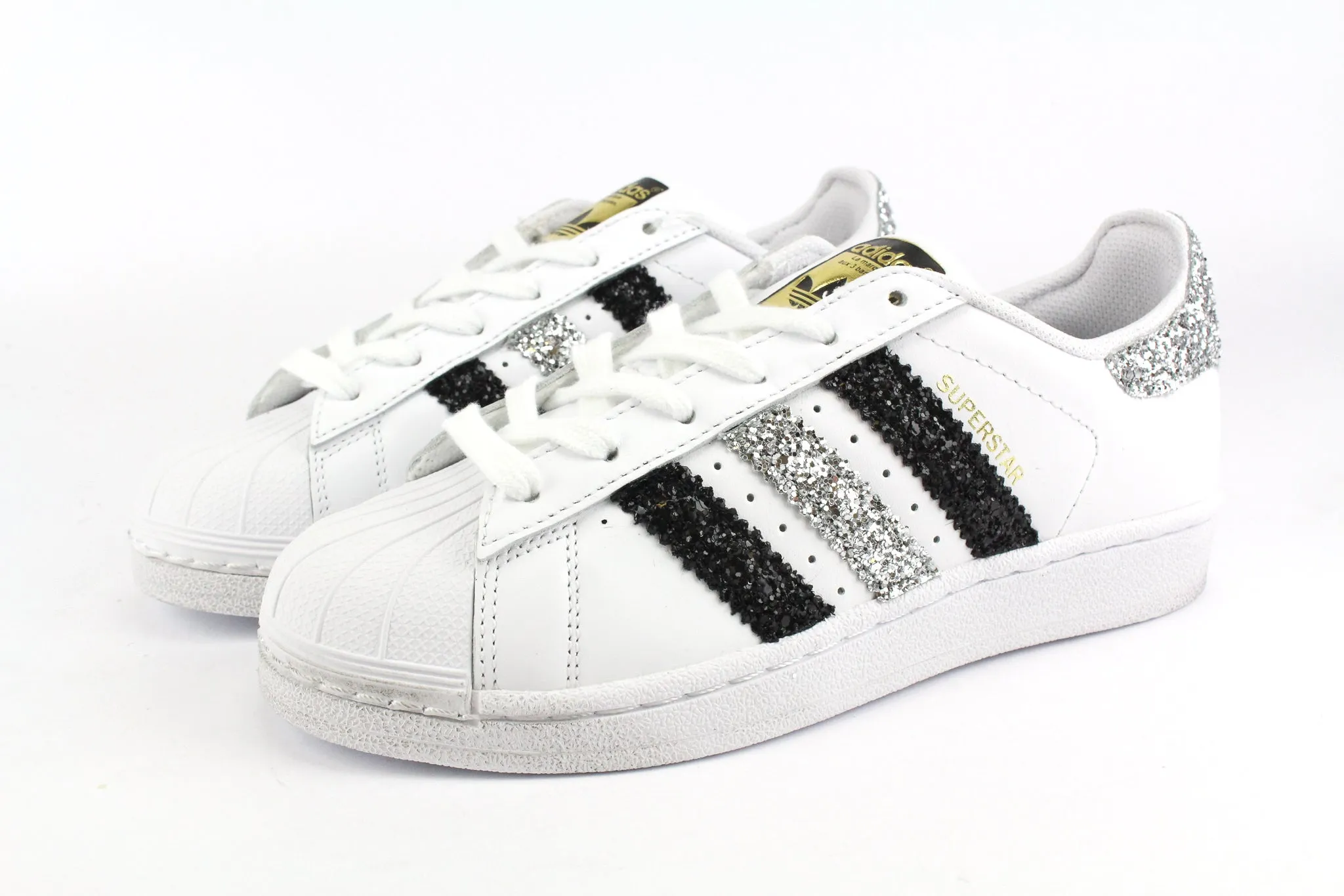 Adidas Superstar Silver & Black Glitter Studded Trim Stable Walk