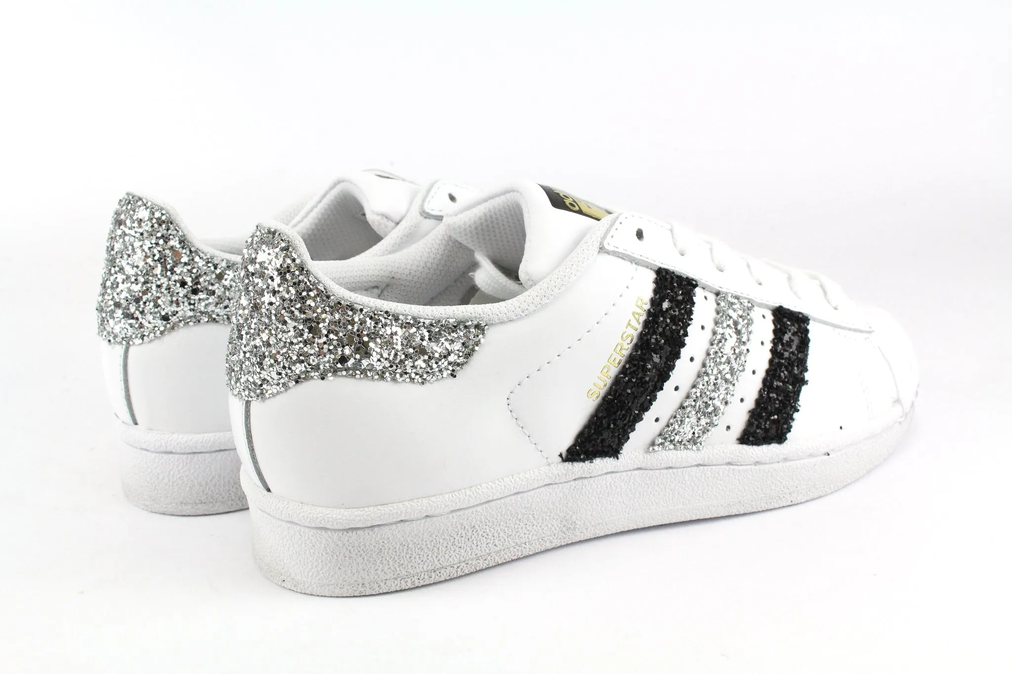 Adidas Superstar Silver & Black Glitter Kick Back Drawstring Lace