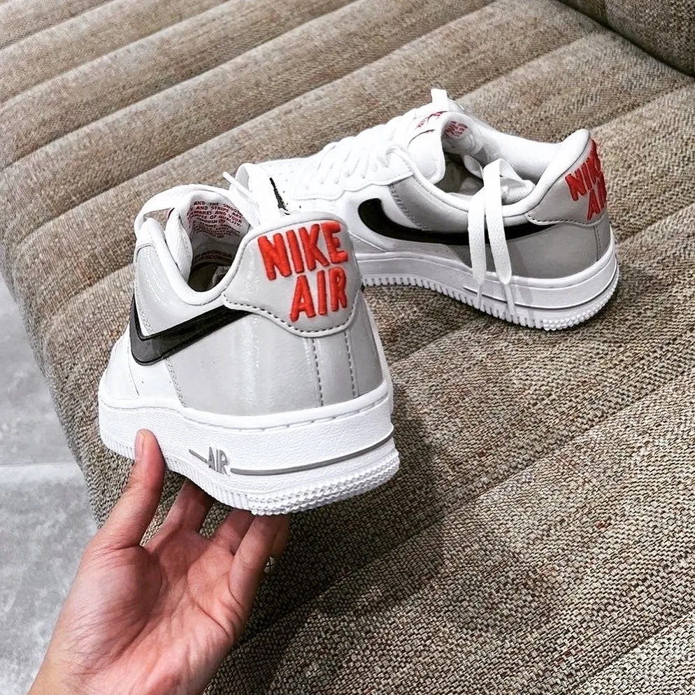NIKE AIR FORCE 1 WHITE GREY BLACK RED Canvas Soft School Run