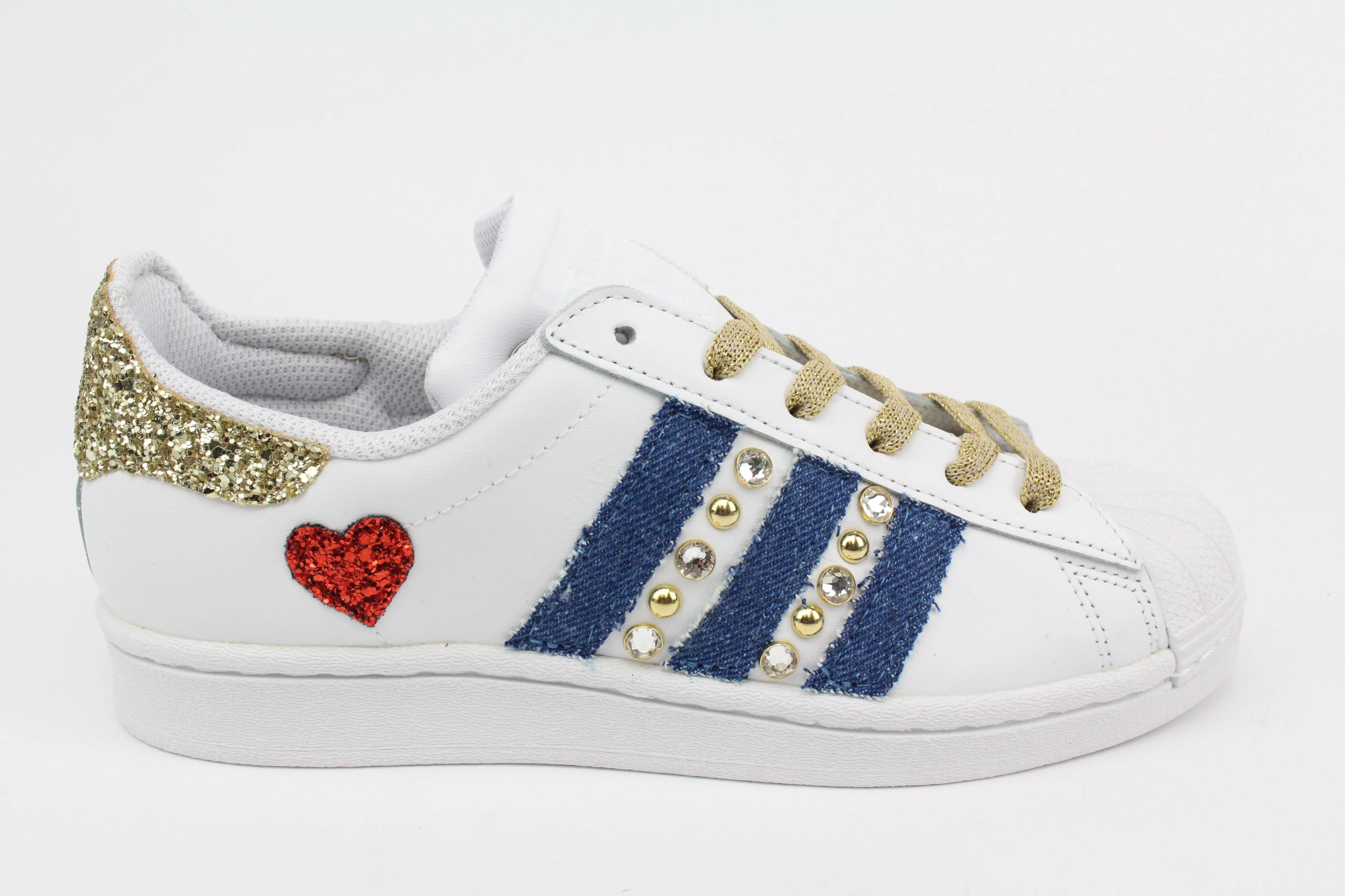 hook and loop closure Smooth ride Adidas Superstar Denim Jeans Strass & Cuore Rosso