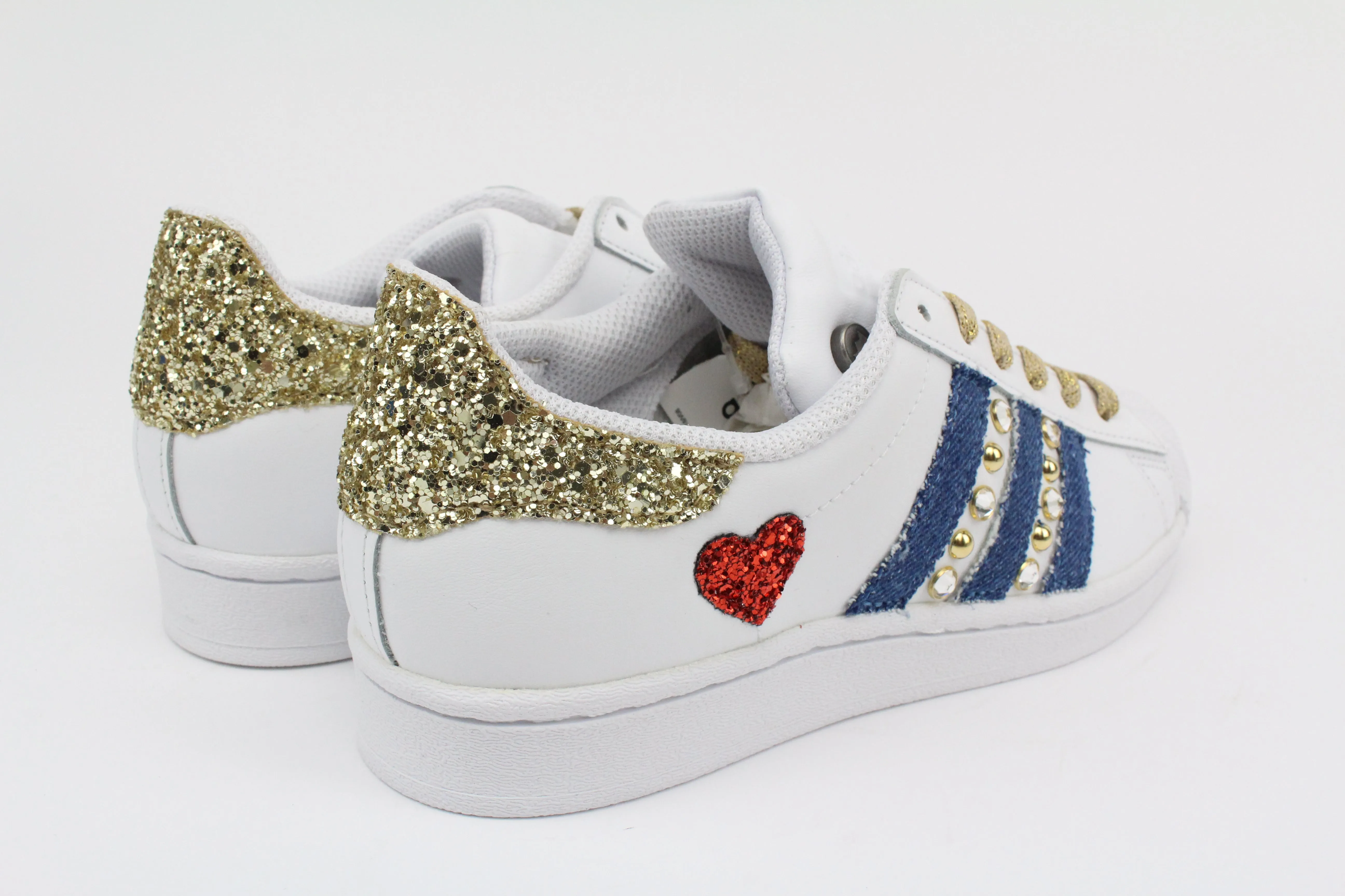 Adidas Superstar Denim Jeans Strass & Cuore Rosso Dirt Hike