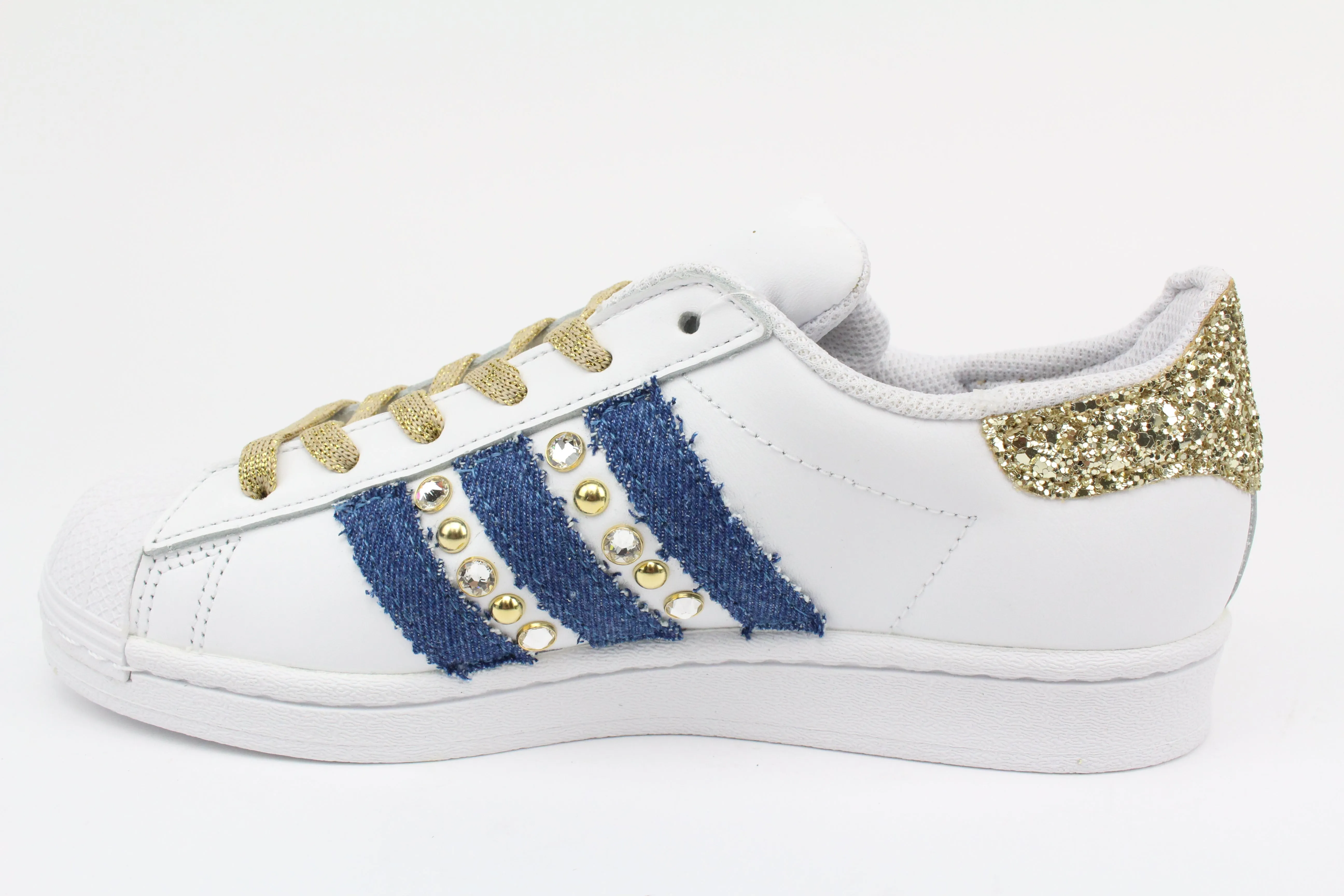 Adidas Superstar Denim Jeans Strass & Cuore Rosso Moisture control