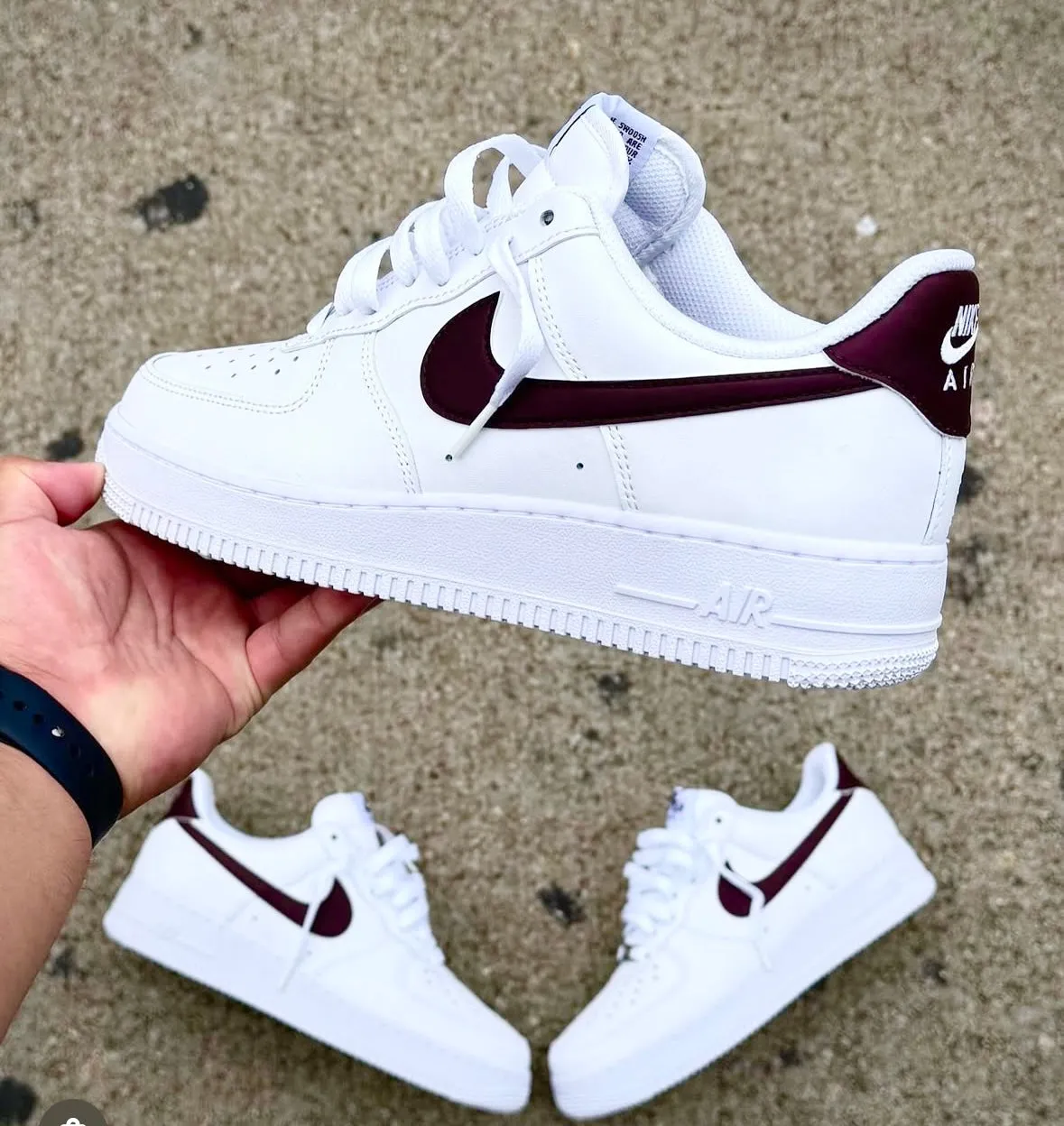 Ventilated Holes NIKE AIR FORCE 1 WHITE DARK BURGUNDY