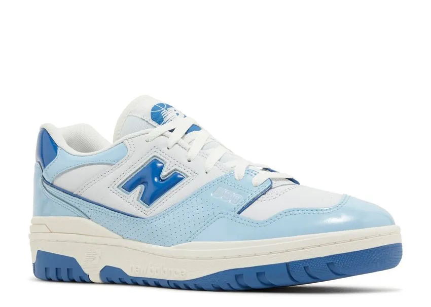 New Balance 550 Chrome Blue Patent Cushion Grip party look