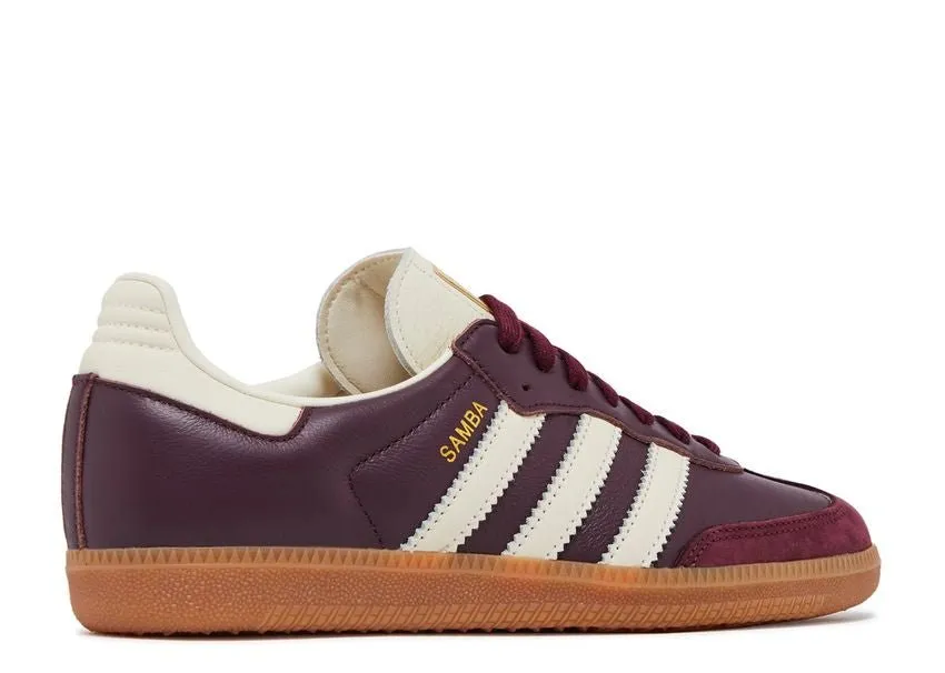 Adidas Samba OG Maroon Gold Metallic Coach Step Quick Action