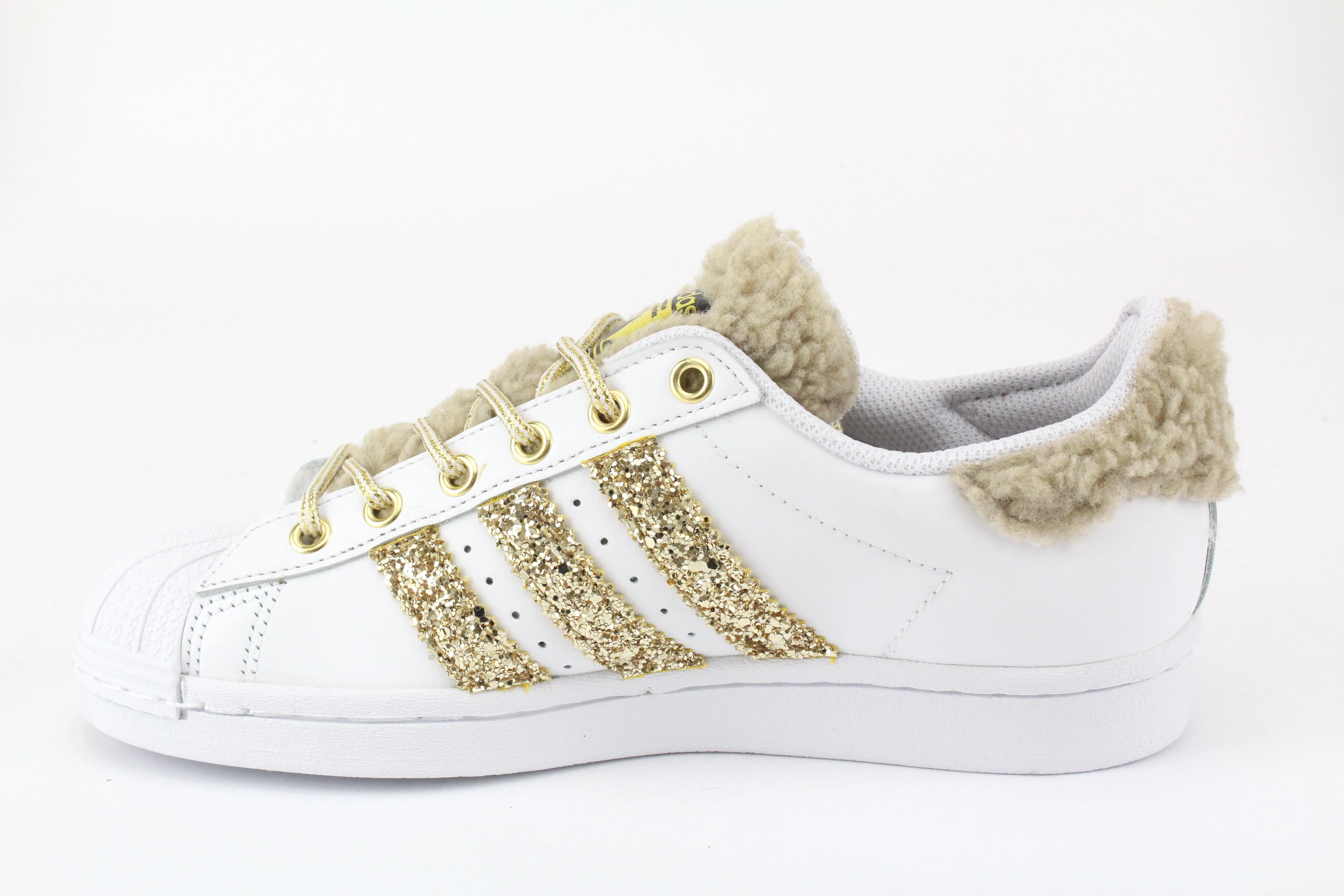 Minimal Edge Adidas Superstar Lamb Beige & Glitter Oro