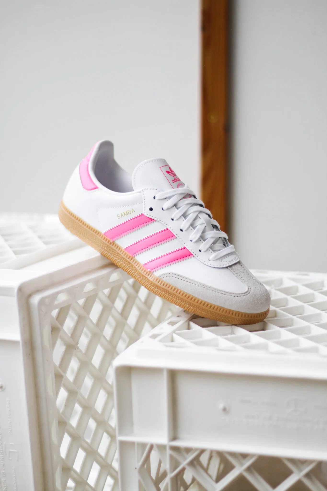 Warm-Lock ADIDAS SAMBA OG (GS) "CLOUD WHITE/LUCID PINK/GUM" Durable Fabric