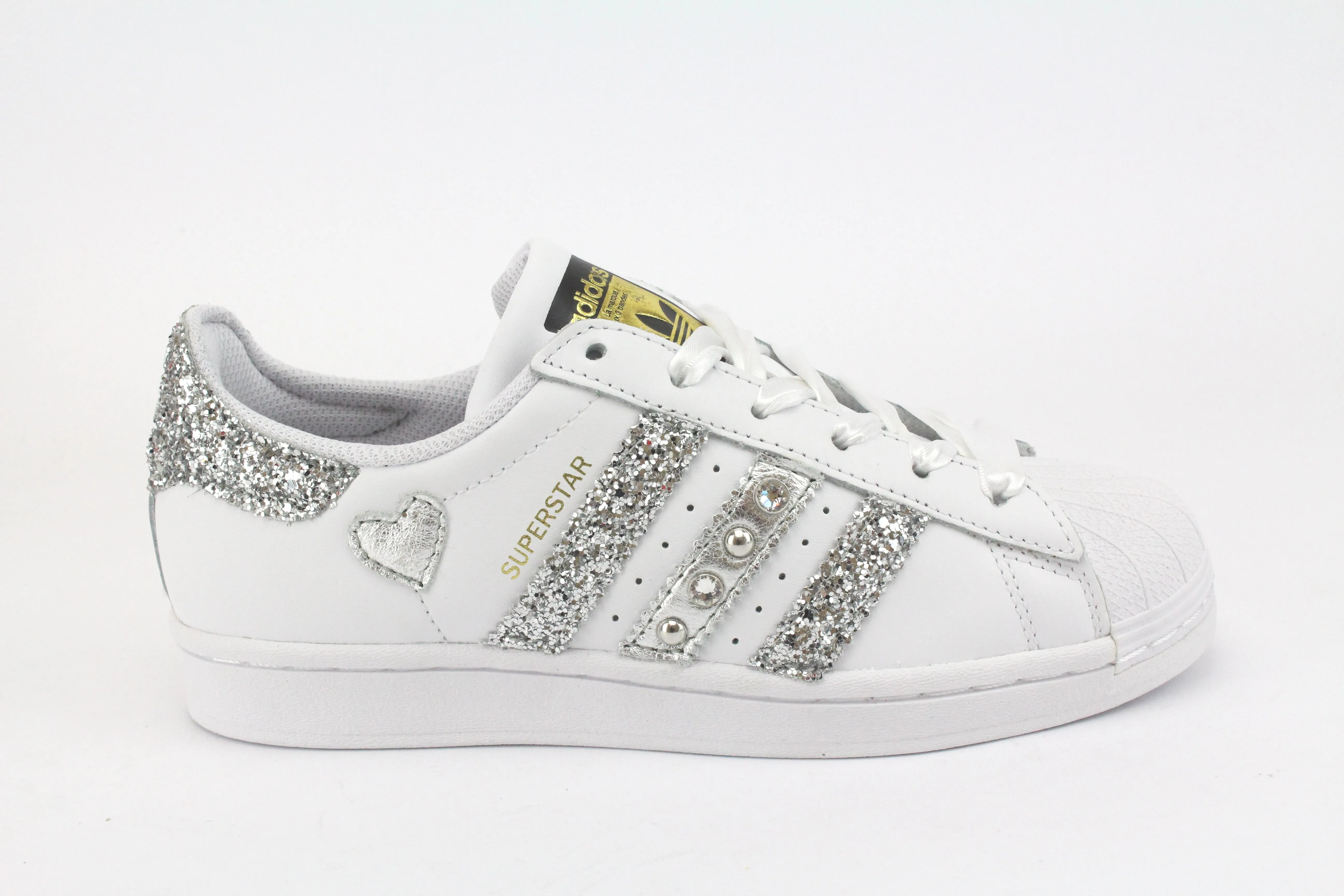 Train Step Adidas Superstar Glitter Silver Cuore Strass & Lacci in Raso