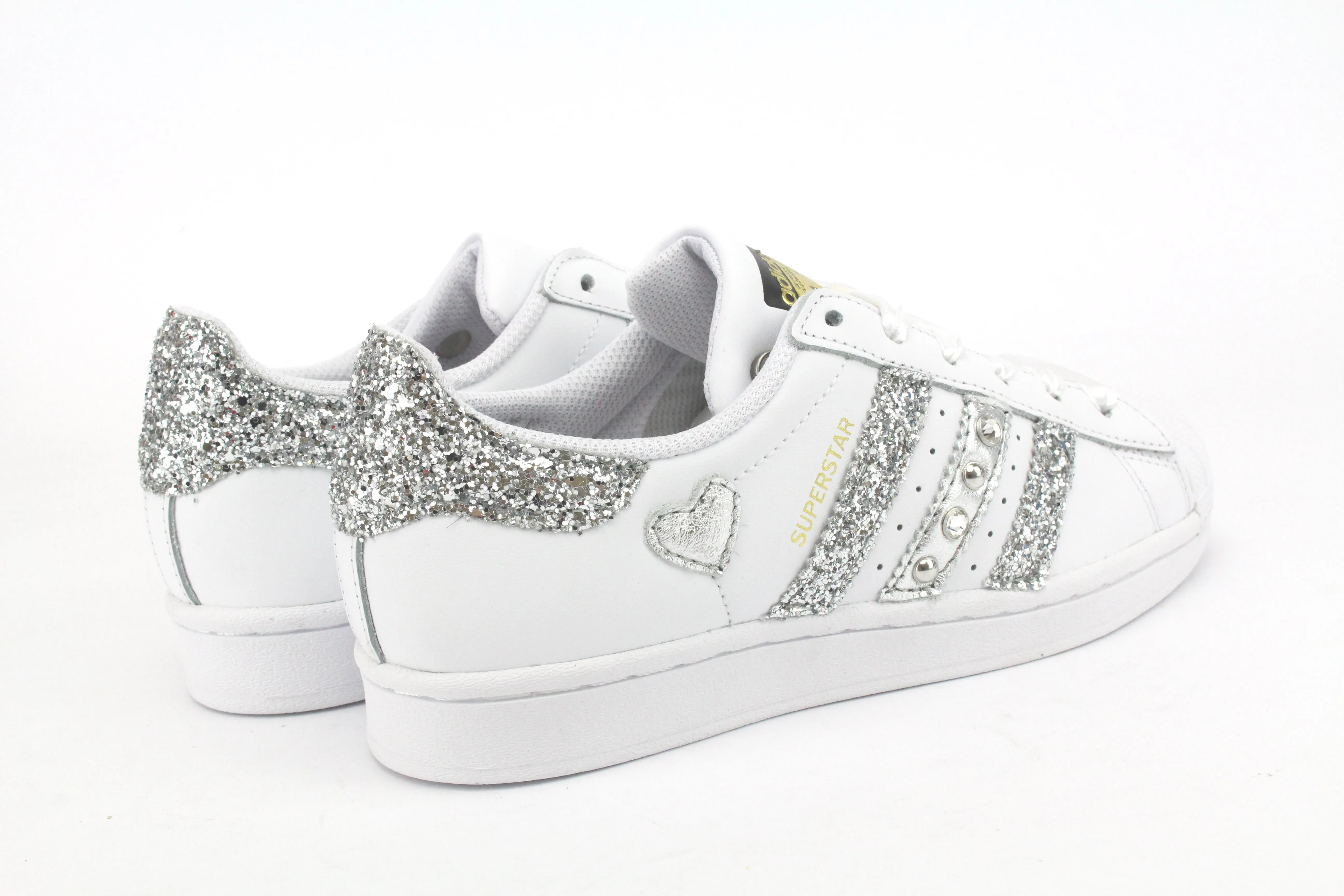 After Work Punch Step Adidas Superstar Glitter Silver Cuore Strass & Lacci in Raso