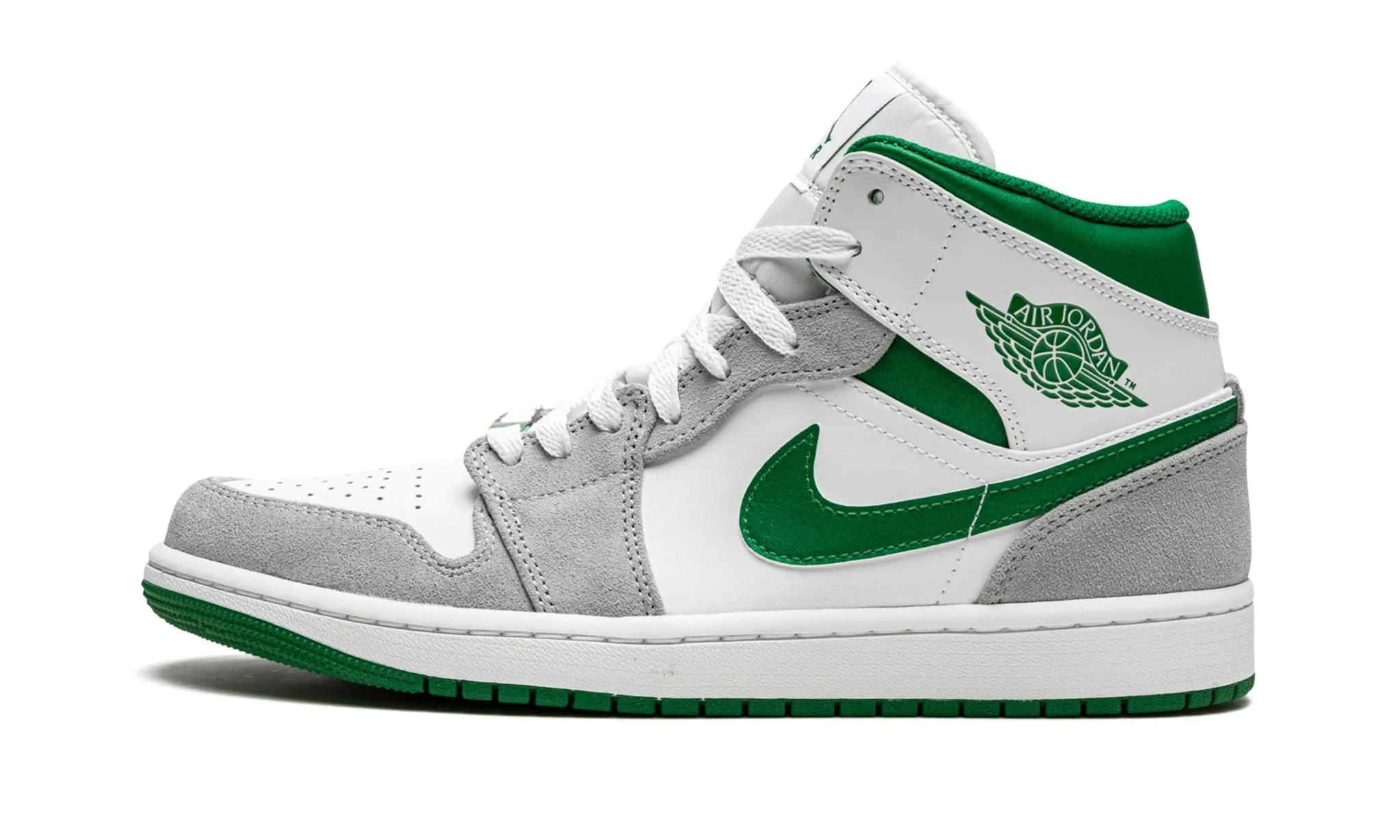 Air Jordan 1 Mid SE Grey Pine Green White simple details Pure Steps