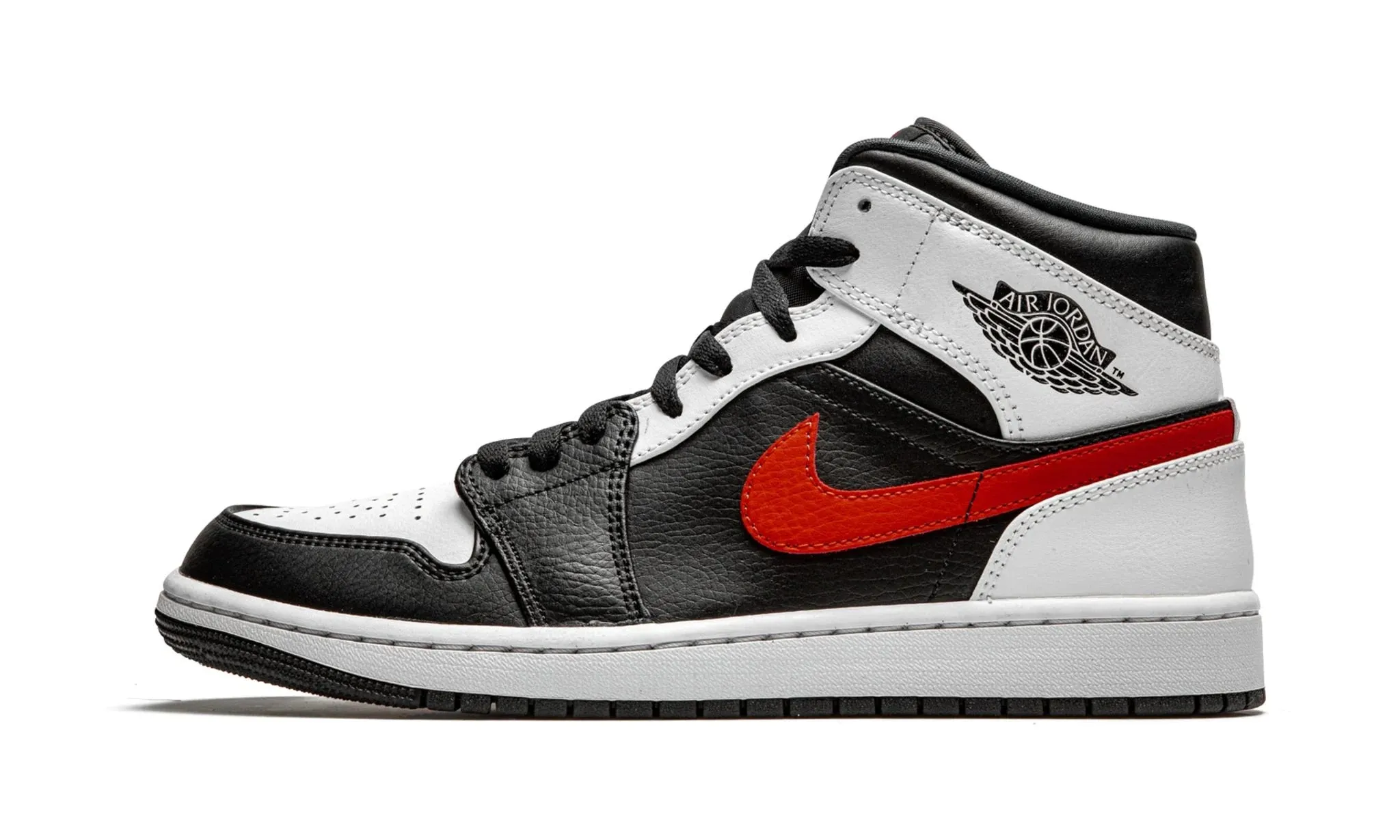 Breathable Outsole Sturdy Construction Air Jordan 1 Mid Black Chile Red White