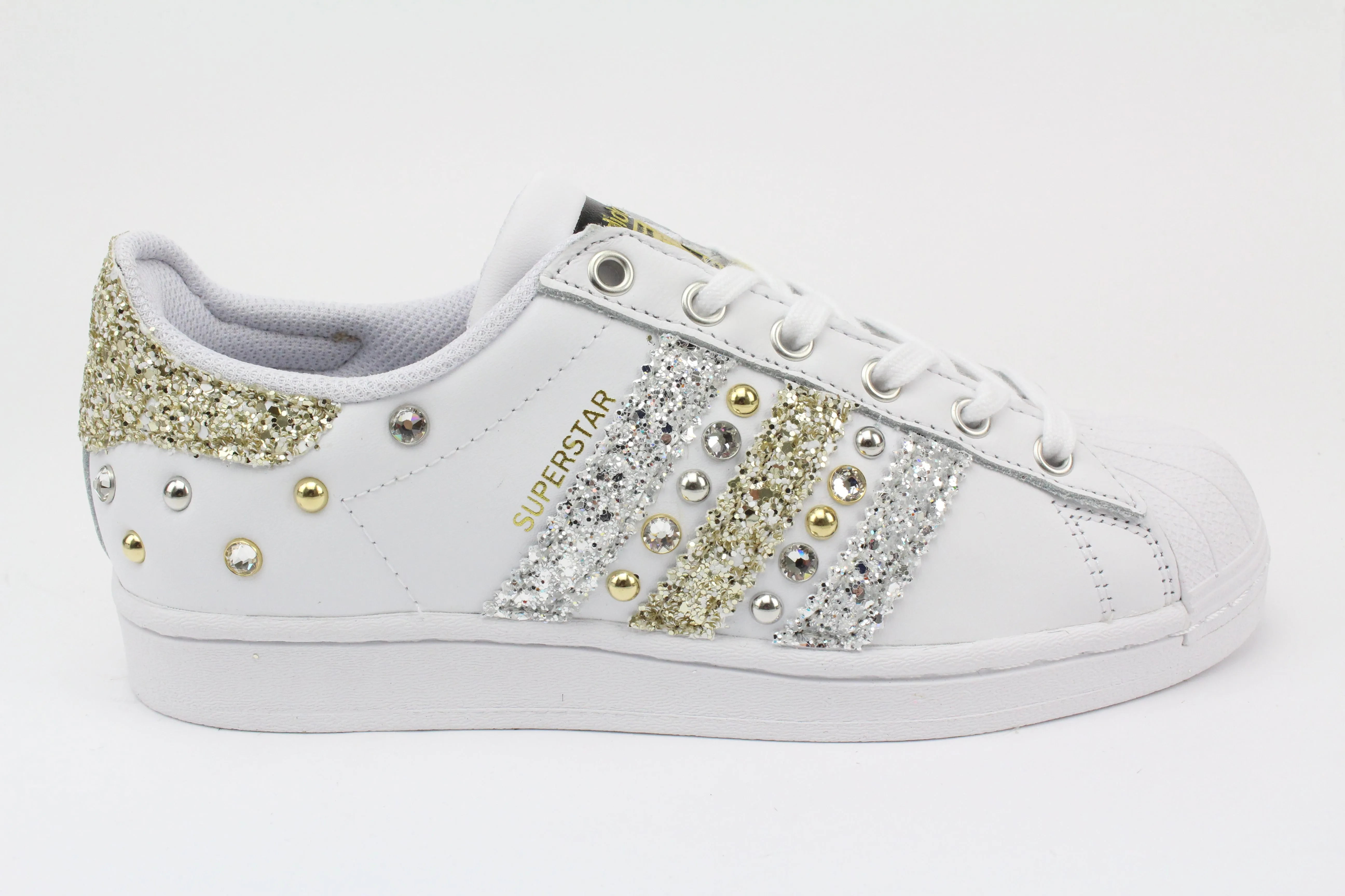 Premium Leather Adidas Superstar Glitter Oro Champagne & Strass