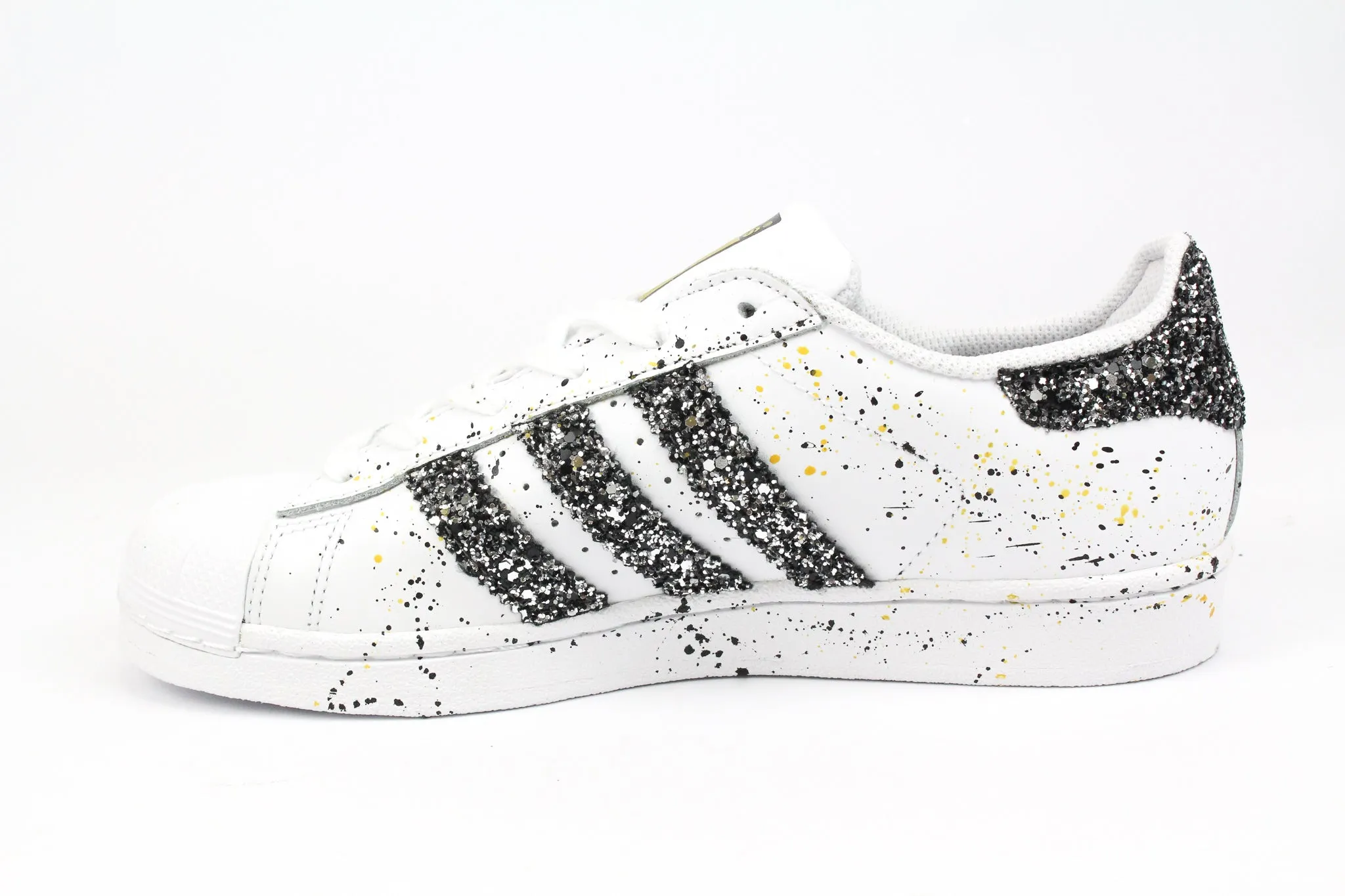 Comfy Layers Bare Wear Adidas Superstar Black Silver Glitter & Vernice