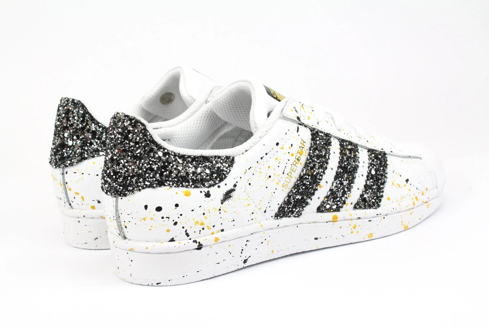 Timeless Edge Score Step Adidas Superstar Black Silver Glitter & Vernice