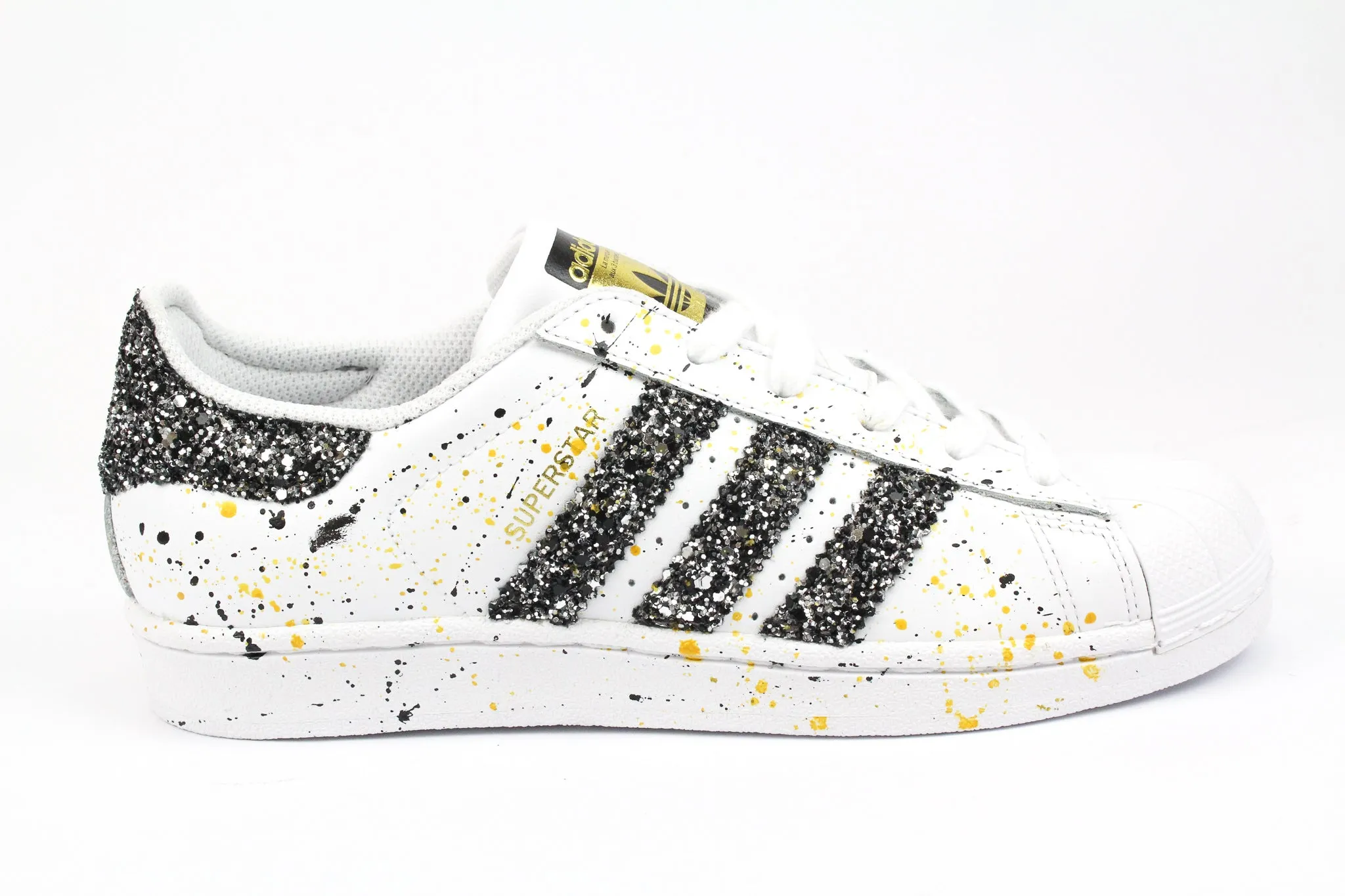 Padded Footbed Adidas Superstar Black Silver Glitter & Vernice