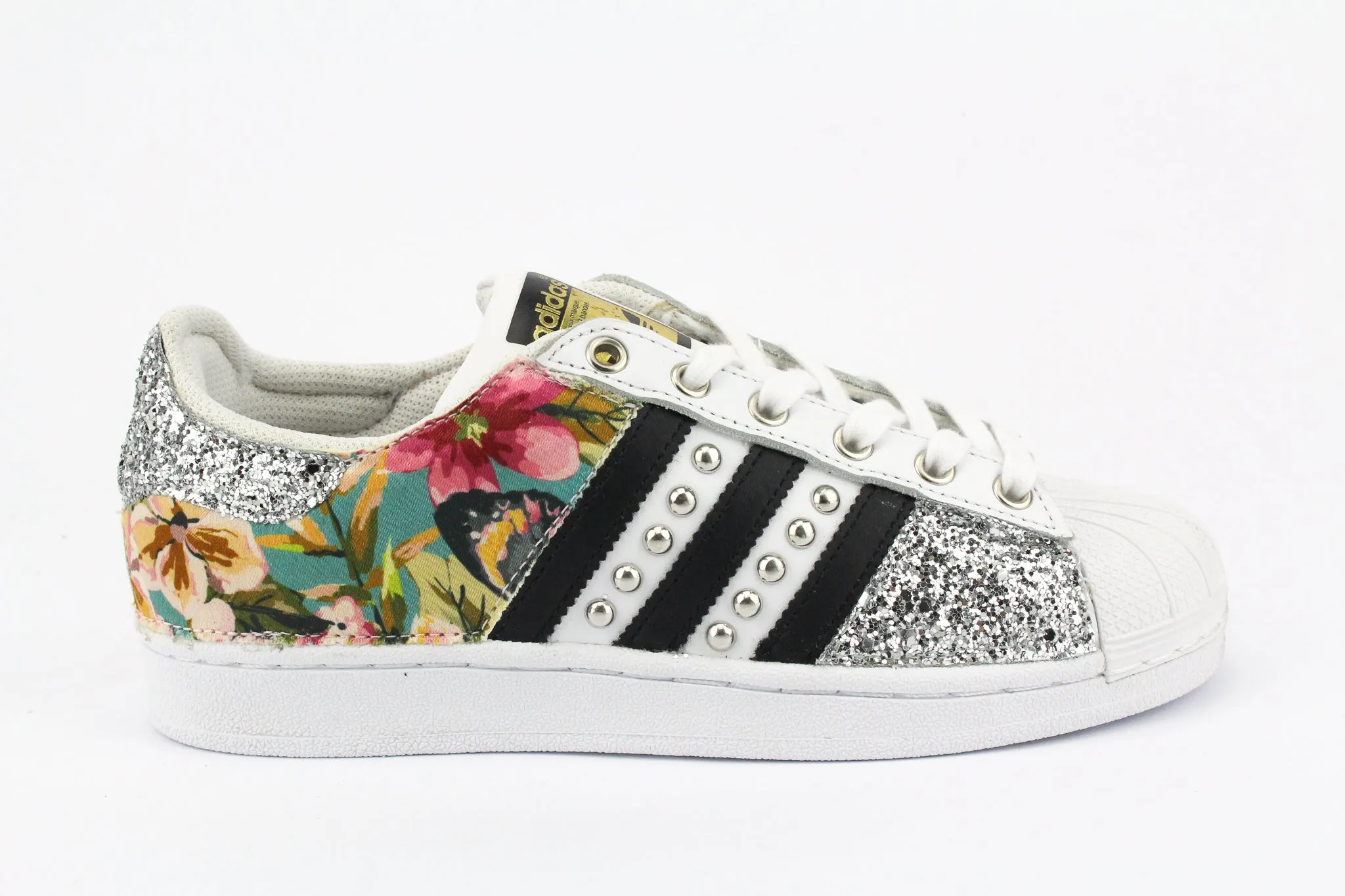 Adidas Superstar Fiori Silver Glitter & Borchie Cushioned Fit