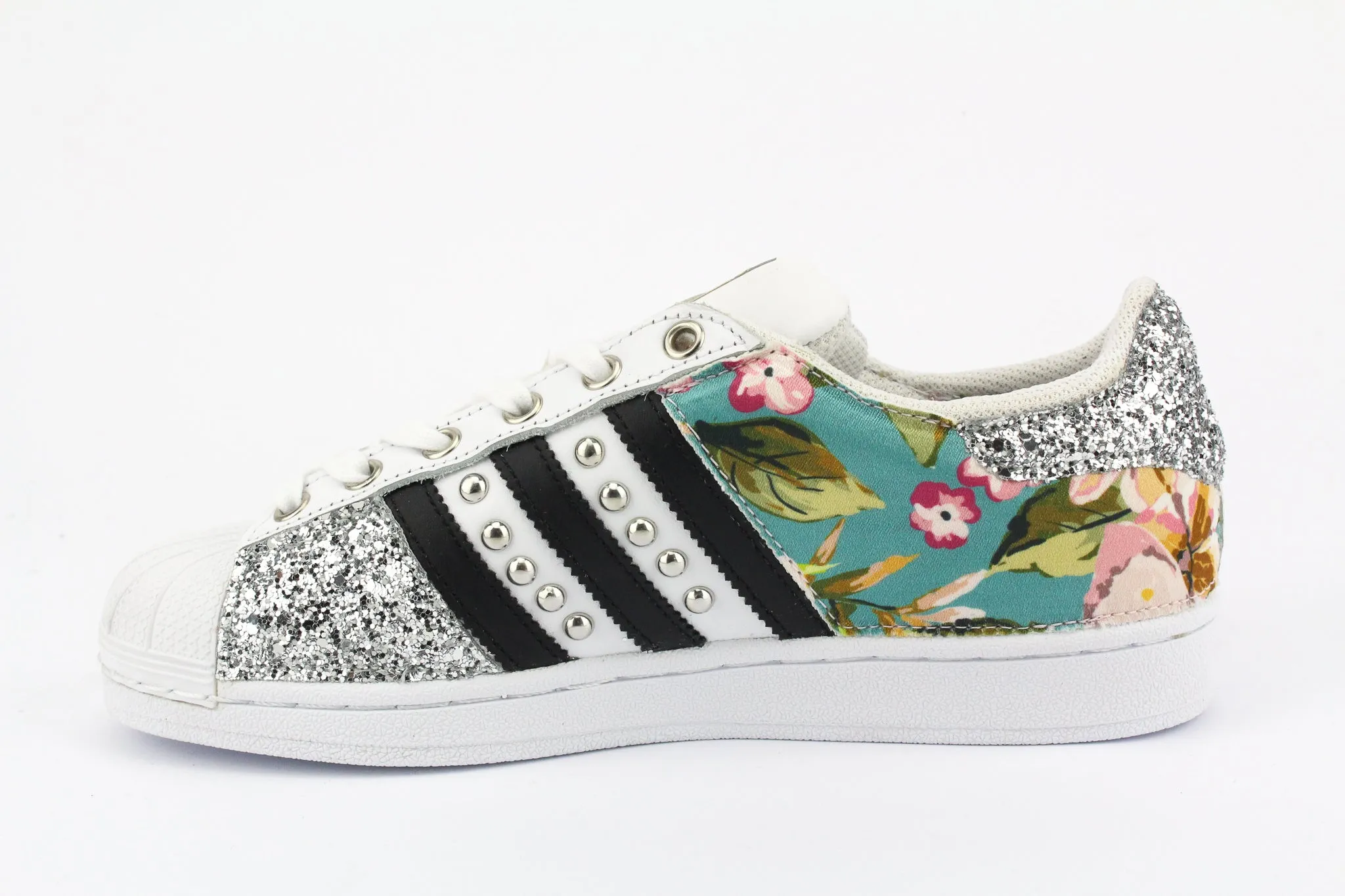 Japan Line Festival Step Adidas Superstar Fiori Silver Glitter & Borchie