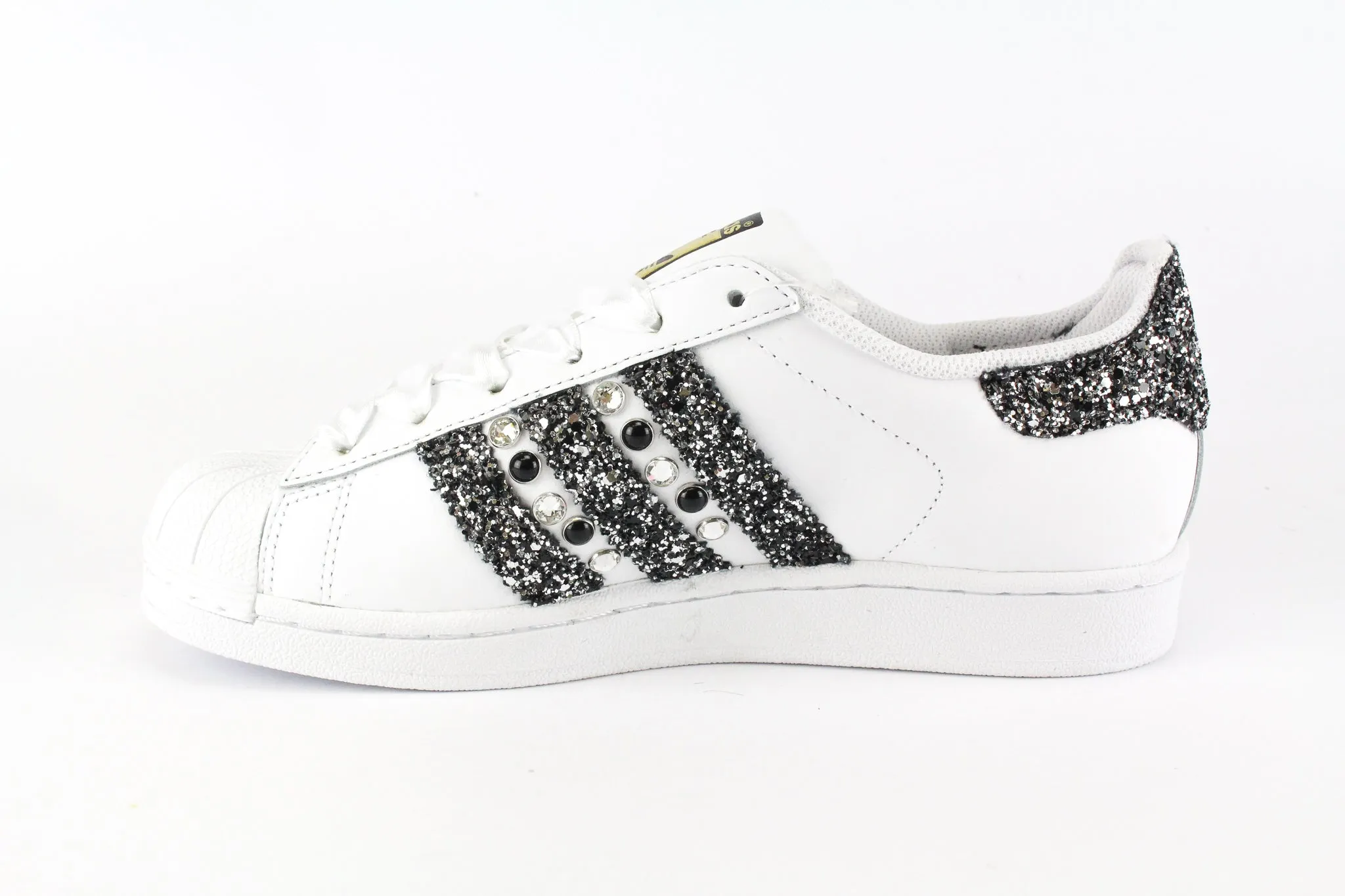 Adidas Superstar Black Silver Glitter & Strass Family Fit