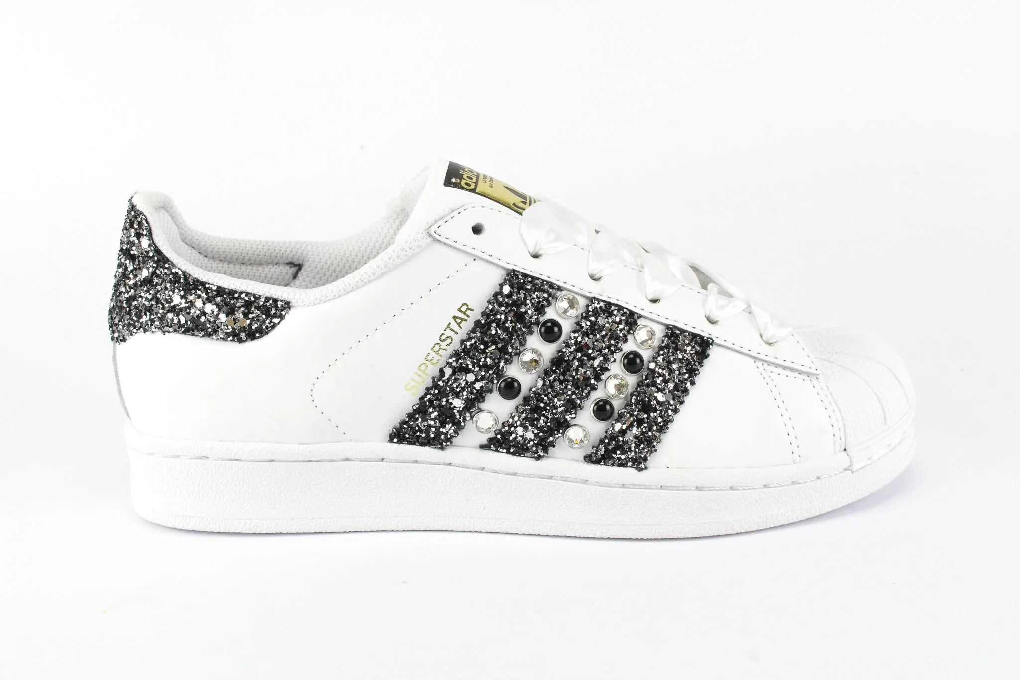 Daily Step Office Friendly Adidas Superstar Black Silver Glitter & Strass
