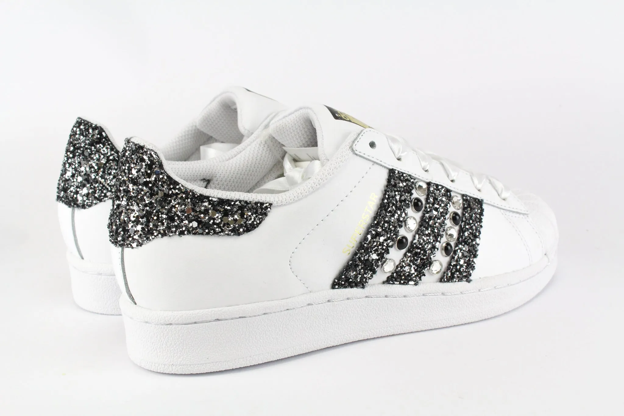 Adidas Superstar Black Silver Glitter & Strass Casual Outfit